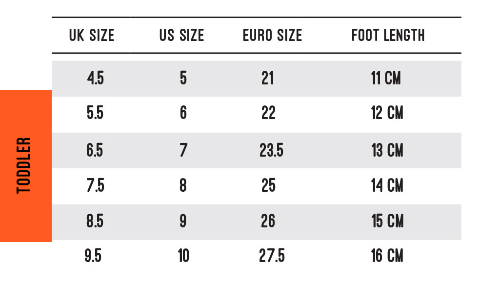 New Balance Kids Shoes Size Chart