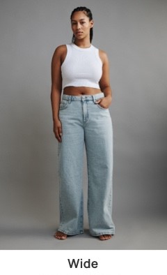 Wide. High waist with a relaxed wide leg. Click to shop.
