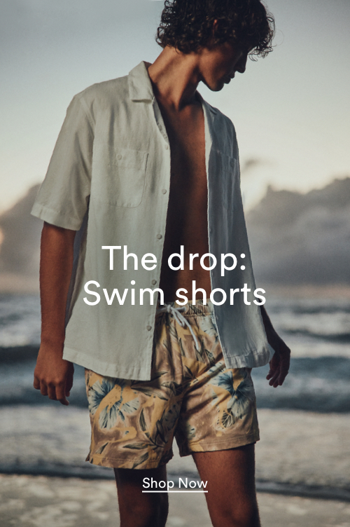 The drop: Swimshorts. Click to shop now.