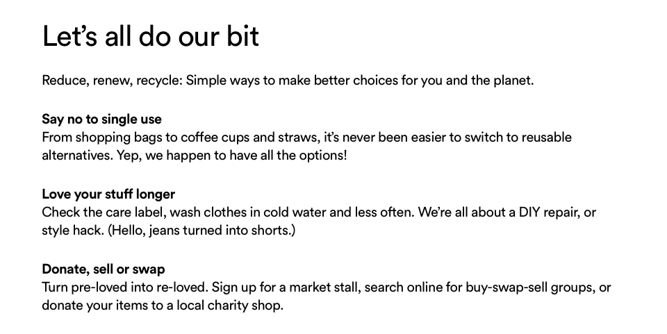 Let's all do our bit. Say no to single use. Love your stuff longer. Donate, sell or swap.