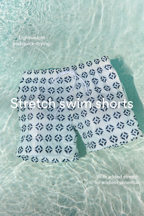 Stretch swim shorts. Lightweight and quick drying. With added stretch for endless potential.