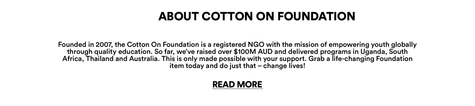 Cotton On Foundation supports UNICEF. Helping to deliver 1 million COVID-19 Vaccination's. UNICEF is leading COVAX, the largest vaccine procurement and supply. One Action. One Pledge. One Global Cause. Click to support with a Covid donation.