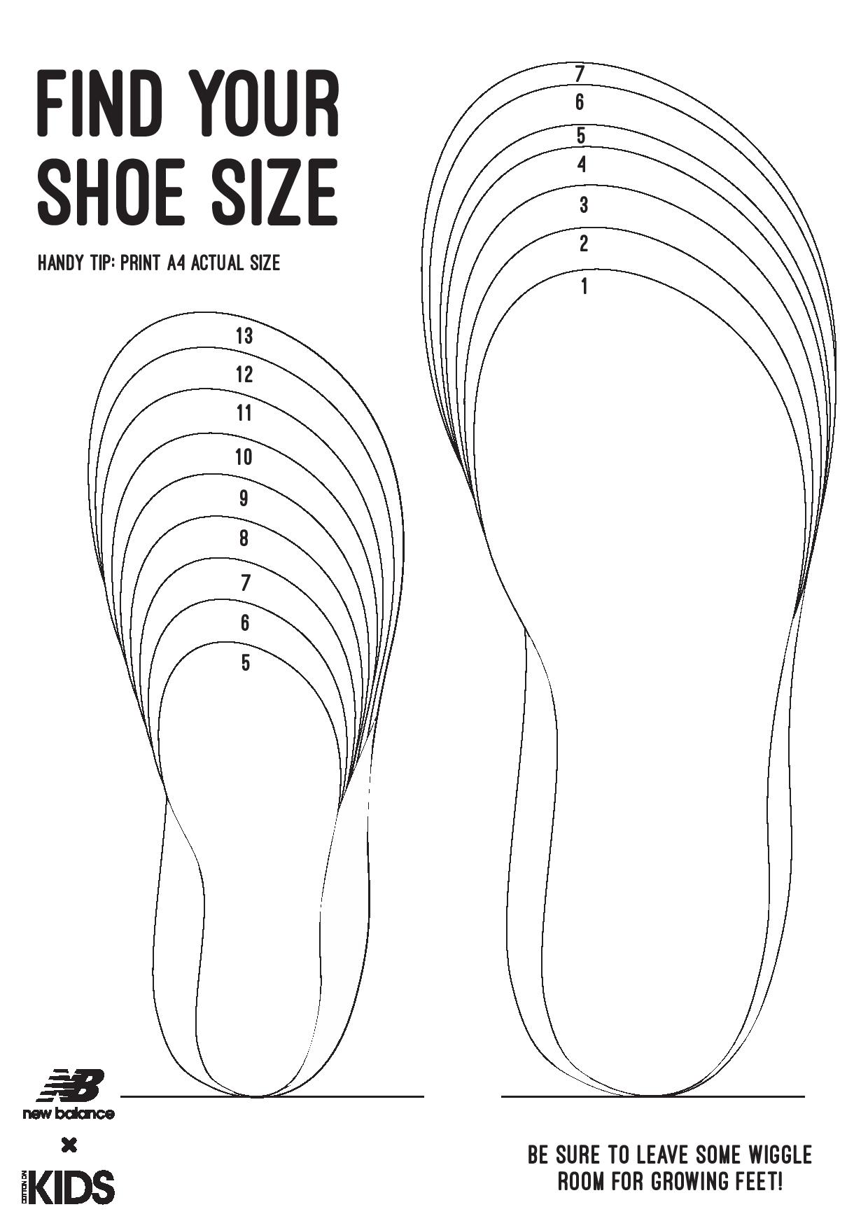 new balance footwear size chart