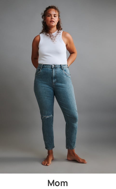 Mom. High waisted vintage fit with tapered leg. Click to shop.