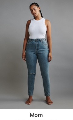Mom. High waist vintage fit with tapered leg. Click to shop.