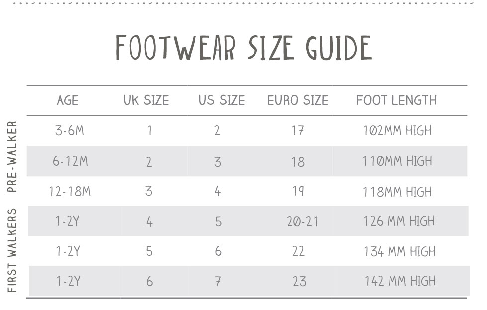 Baby Sneaker Size Chart