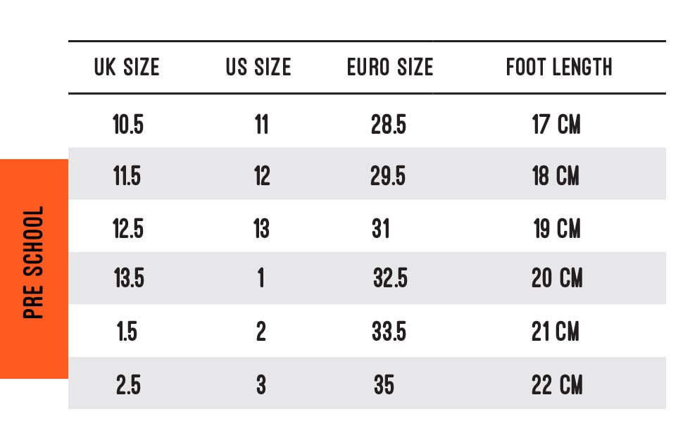 New Balance Kids Shoes Size Chart