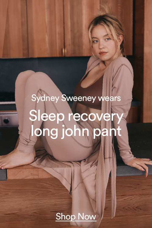 Sydney Sweeney wears Sleep recovery long john pant. Click to Shop Now.