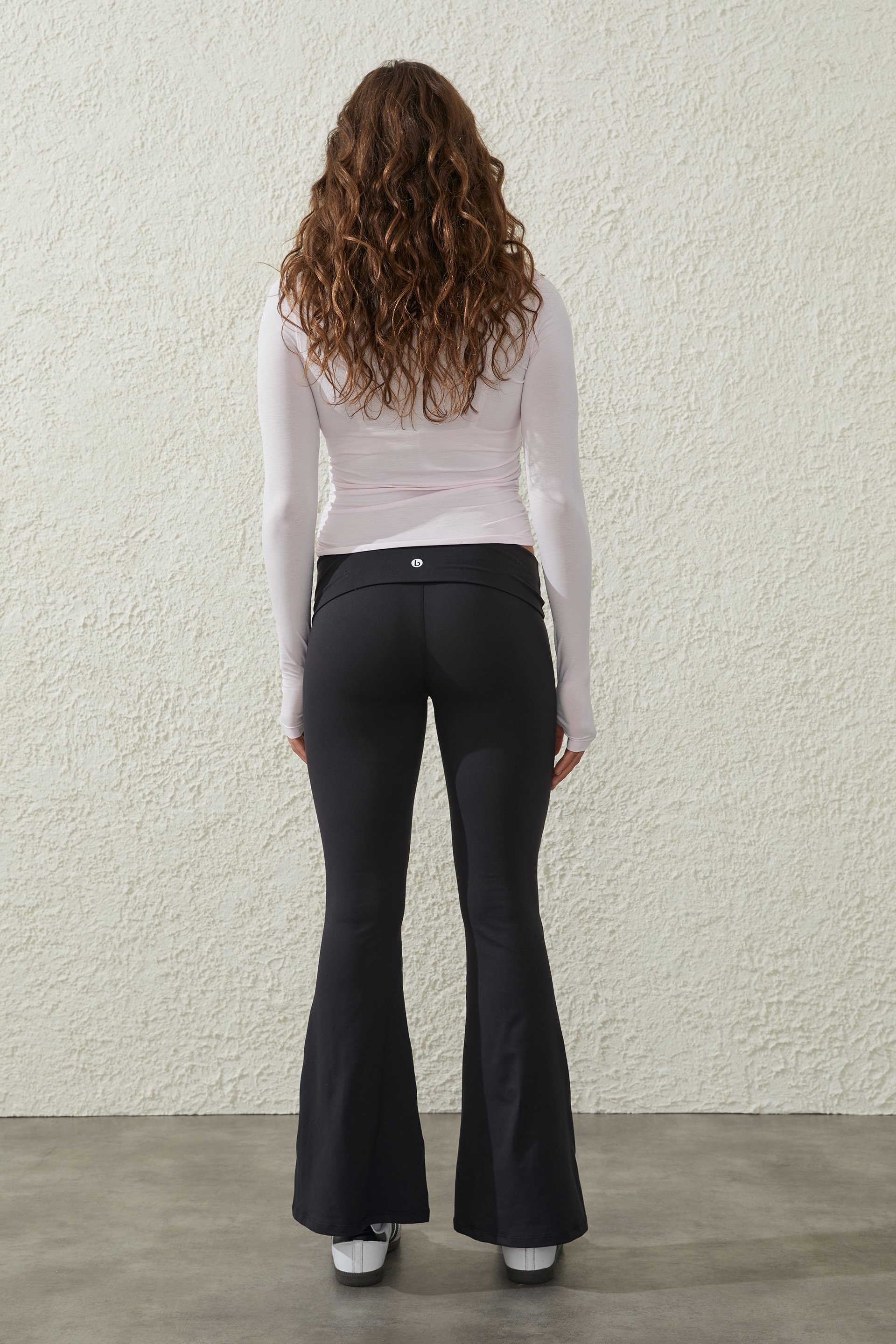 Cotton: On ribbed flare trouser in cream