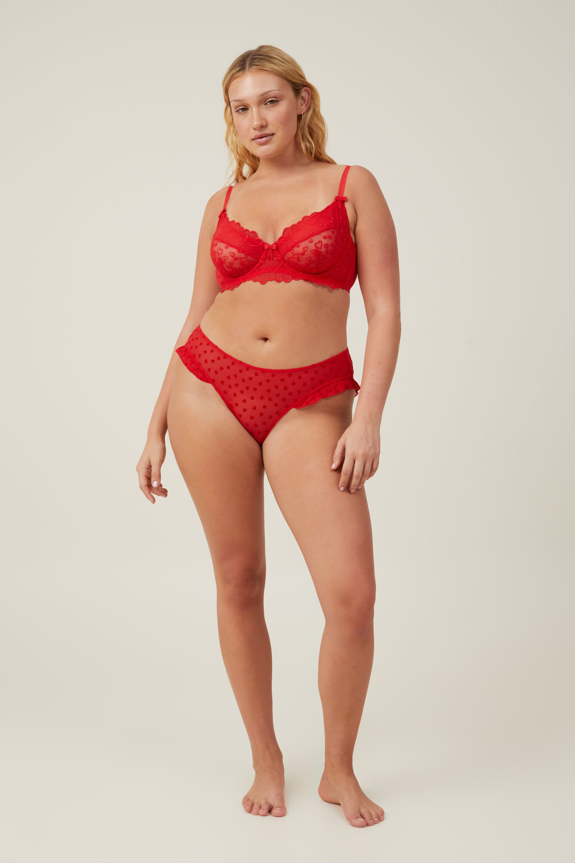 Body - Sasha Flocking Mesh Bikini Brief - Scarlett red