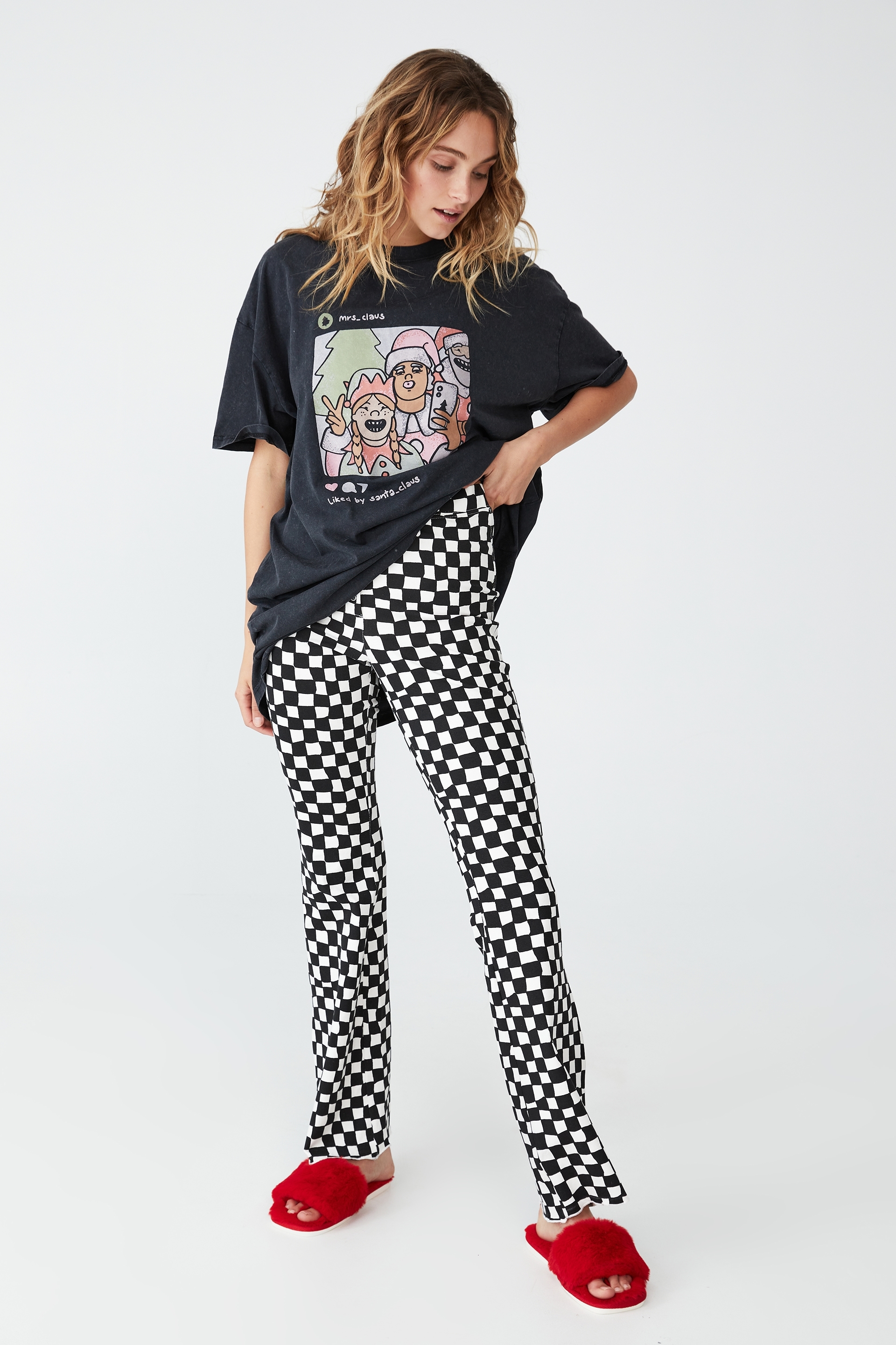 Body - Jersey Bed Flare Pant - Wavy check