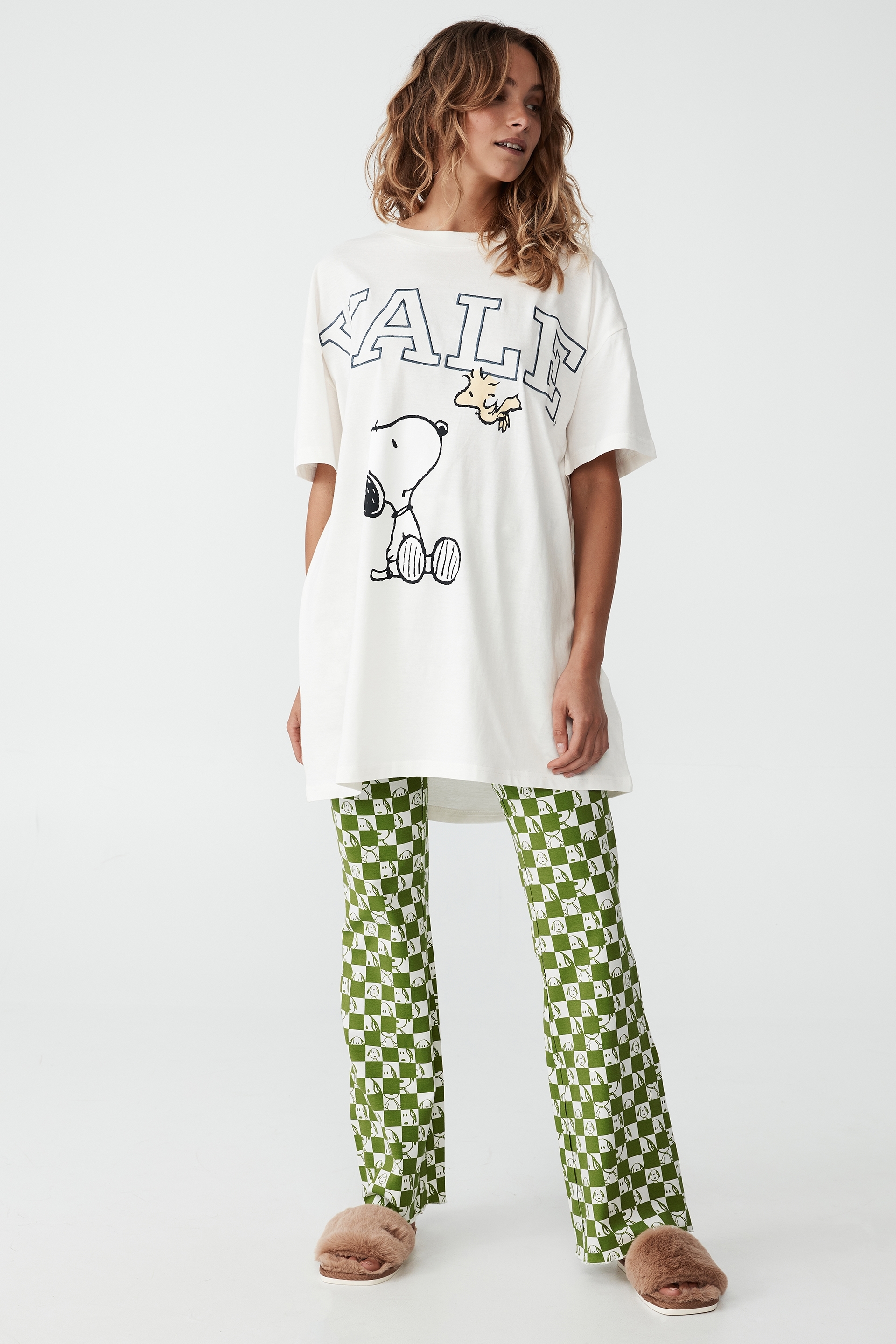 Body - Jersey Bed Flare Pant - Lcn pea/snoopy checkerboard