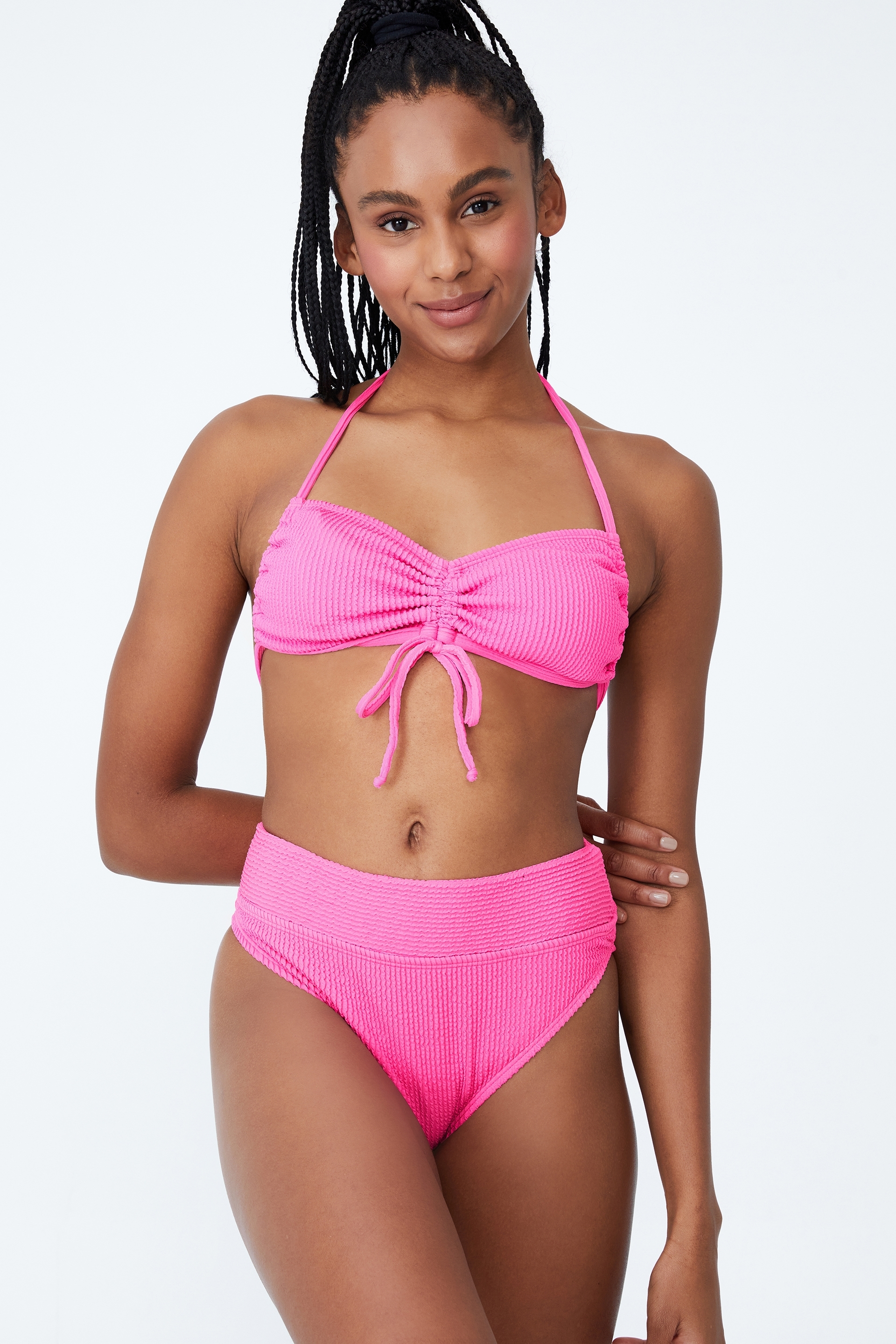 Body - Highwaisted Cheeky Bikini Bottom - Aurora pink crinkle