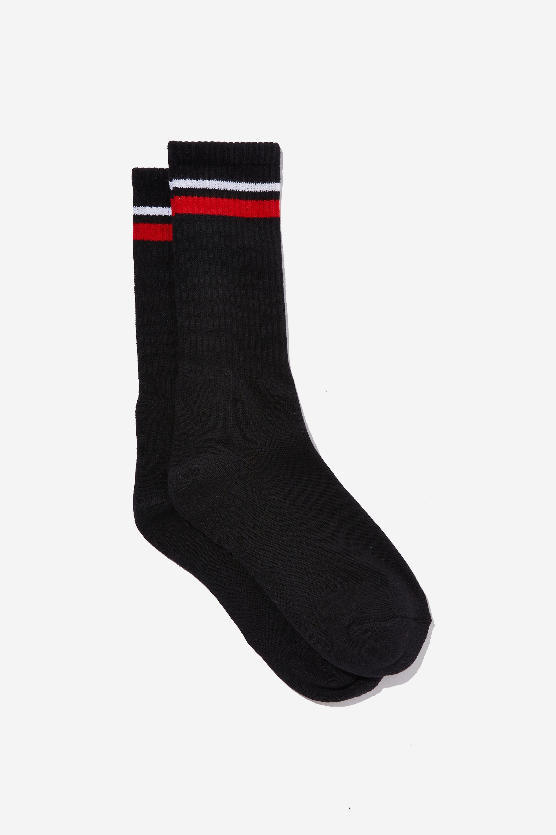 Factorie - Retro Ribbed Socks - Black red stripe