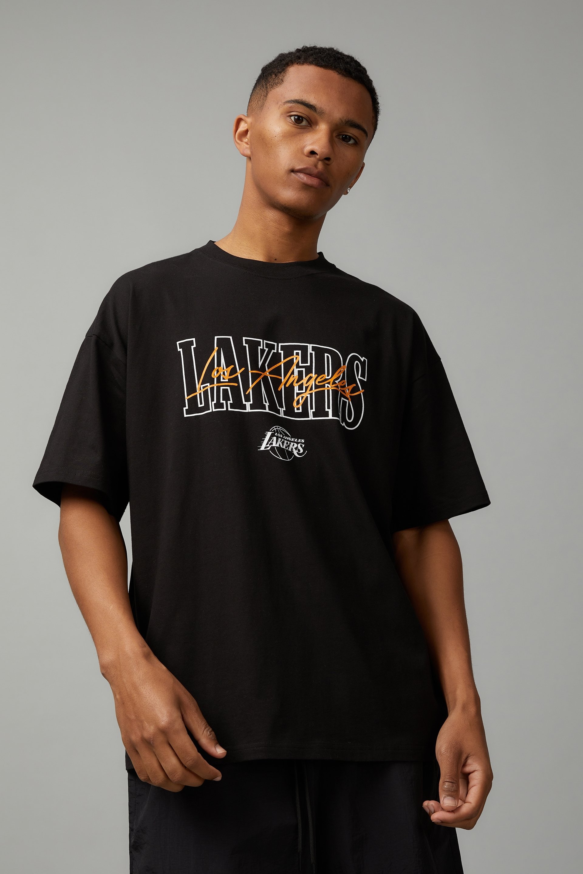 LA Lakers NBA Script Black Oversized T-Shirt