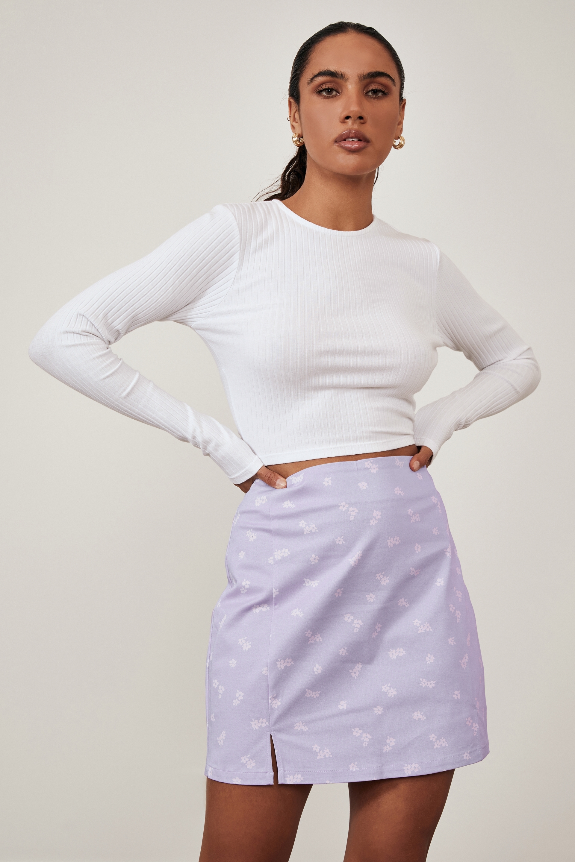 Factorie - double split mini skirt - josie floral pale violet