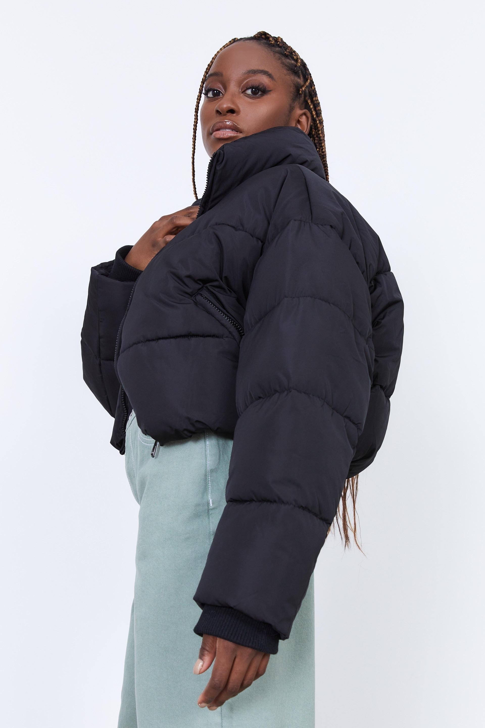 cropped black puffer jacket