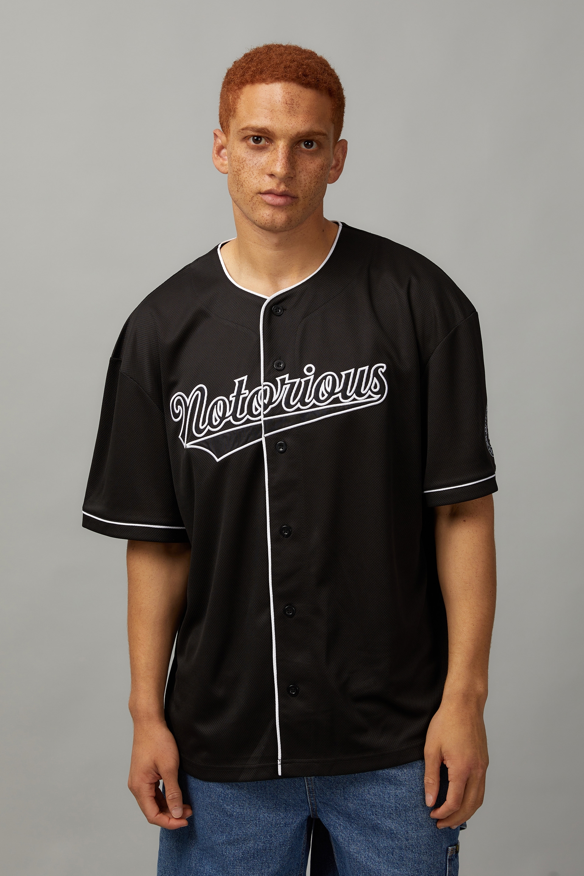 black and grey baseball shirt