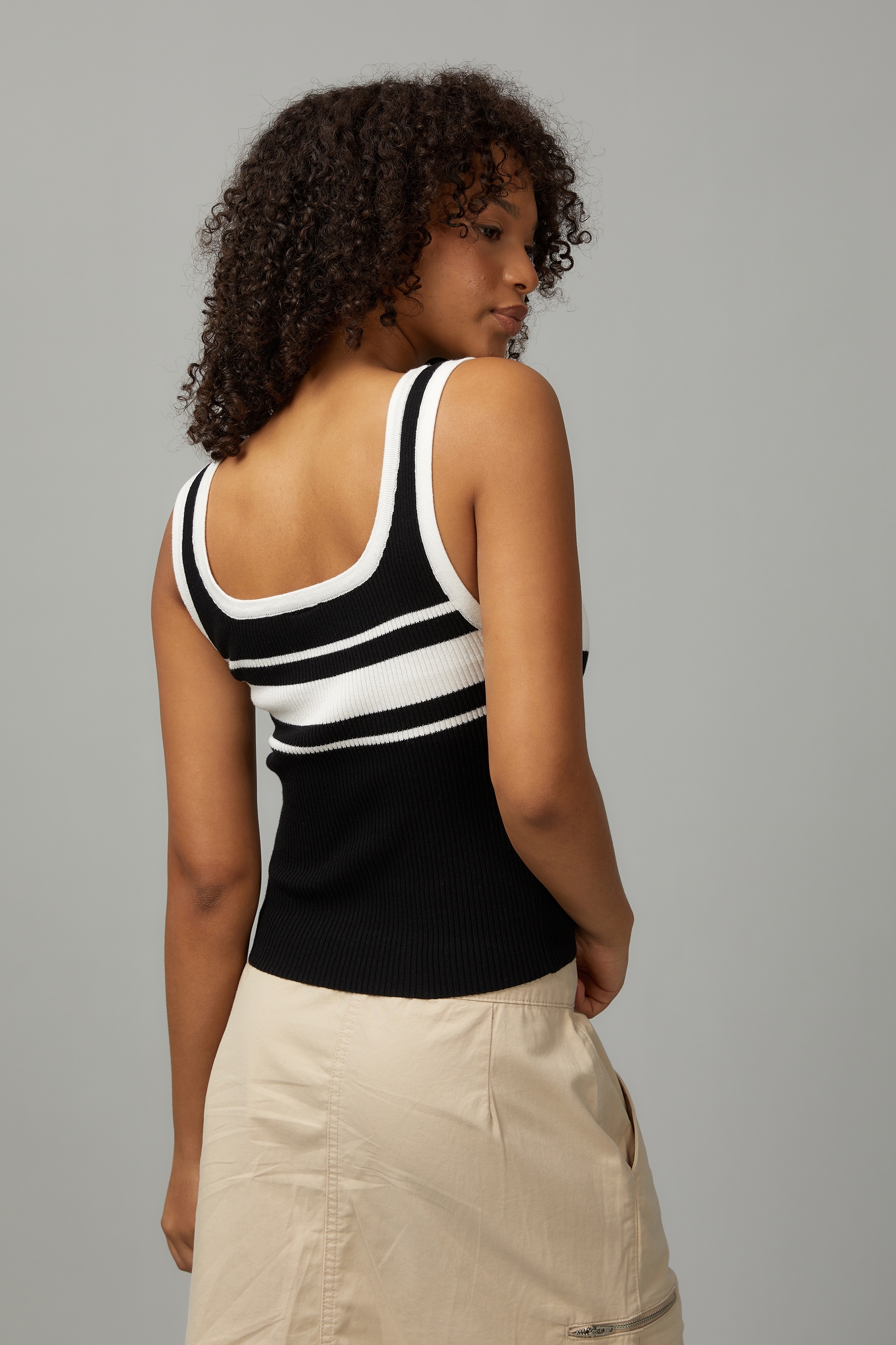 Black and white outlet striped tank top