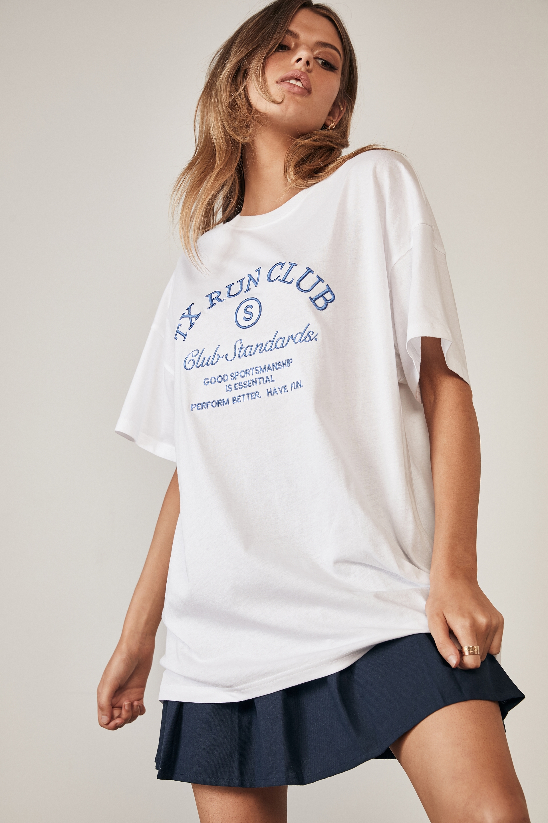 Factorie - Oversized Graphic T Shirt - White/tx run club