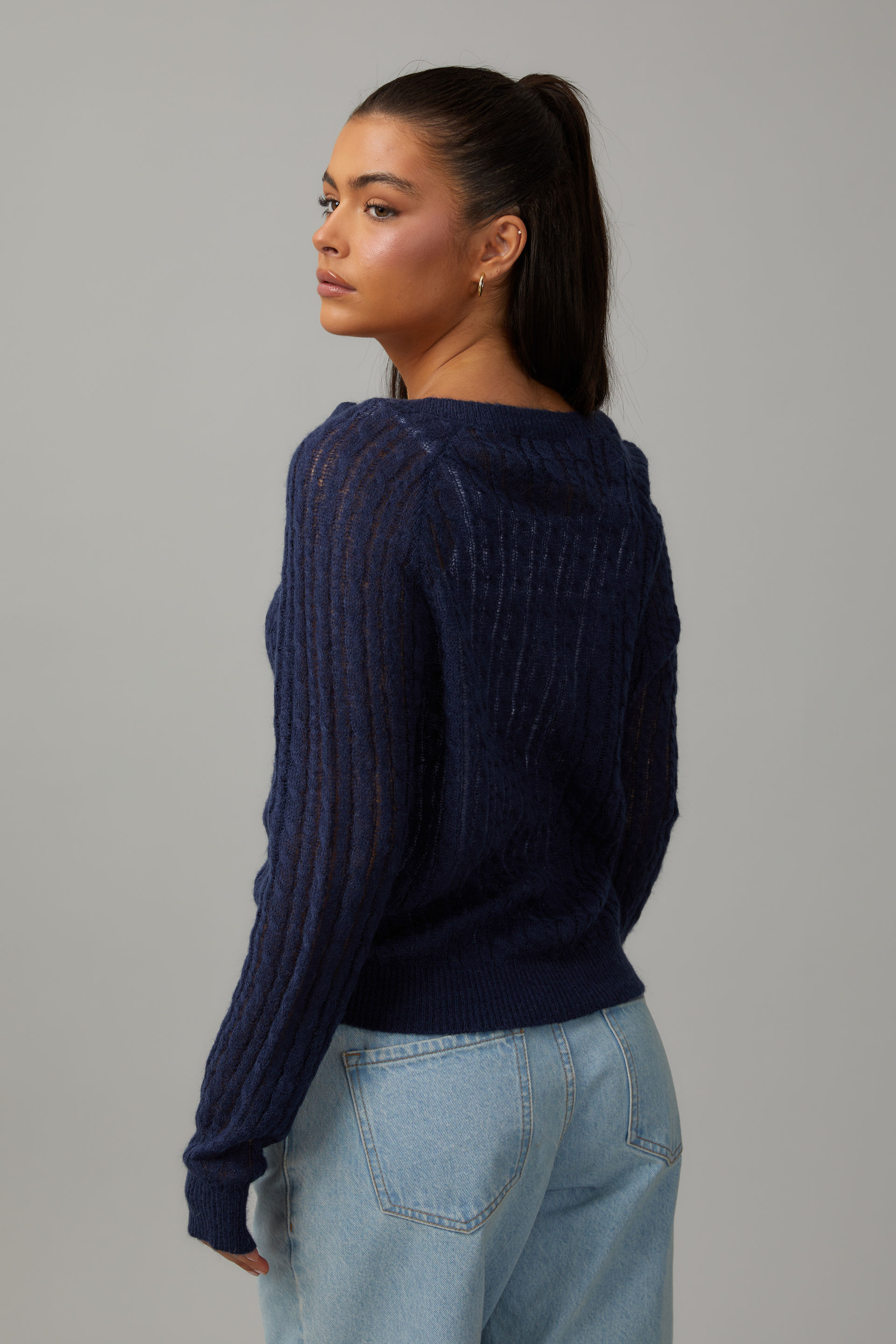 Cable Knit V Neck Sweater