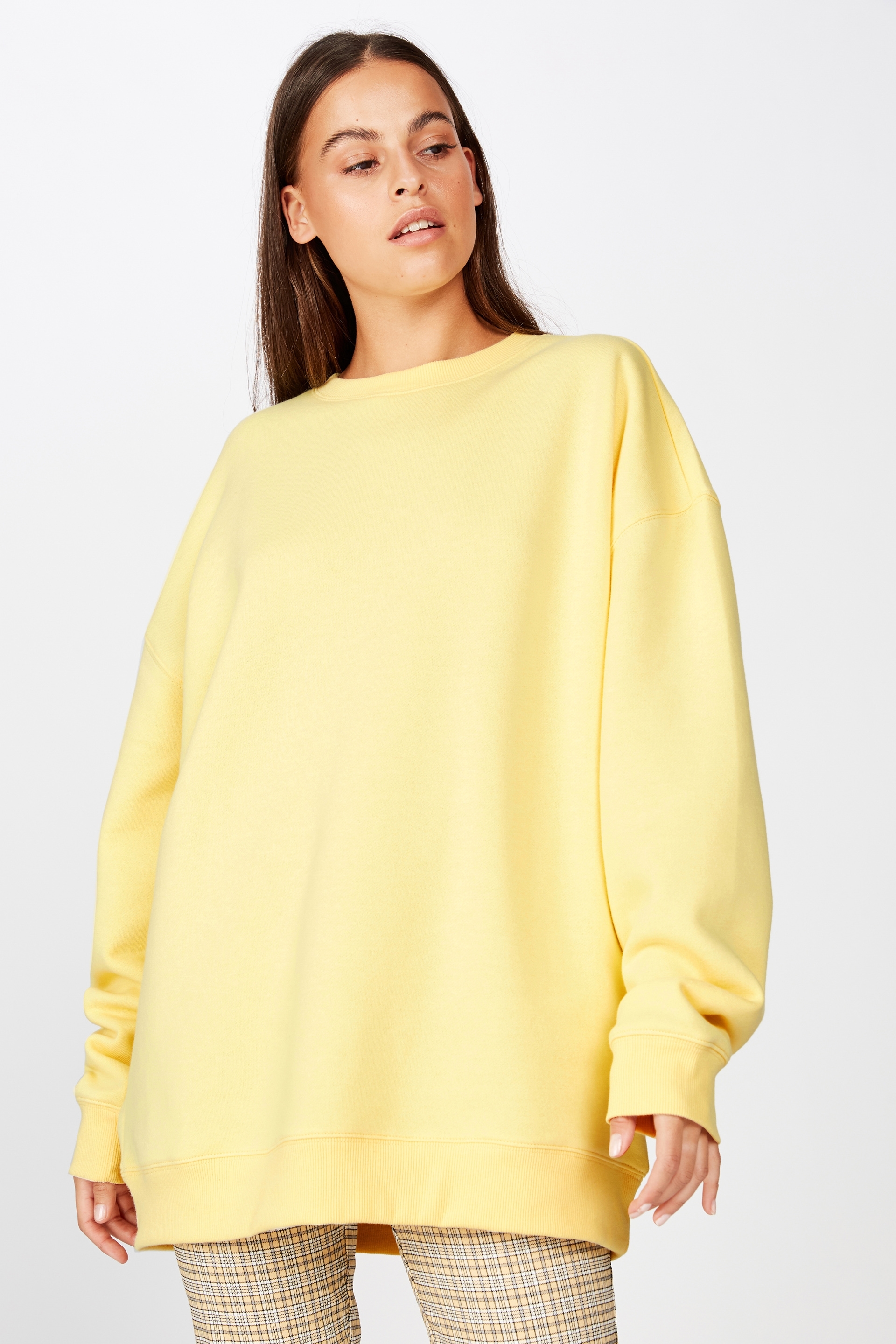 yellow crew neck sweater women's