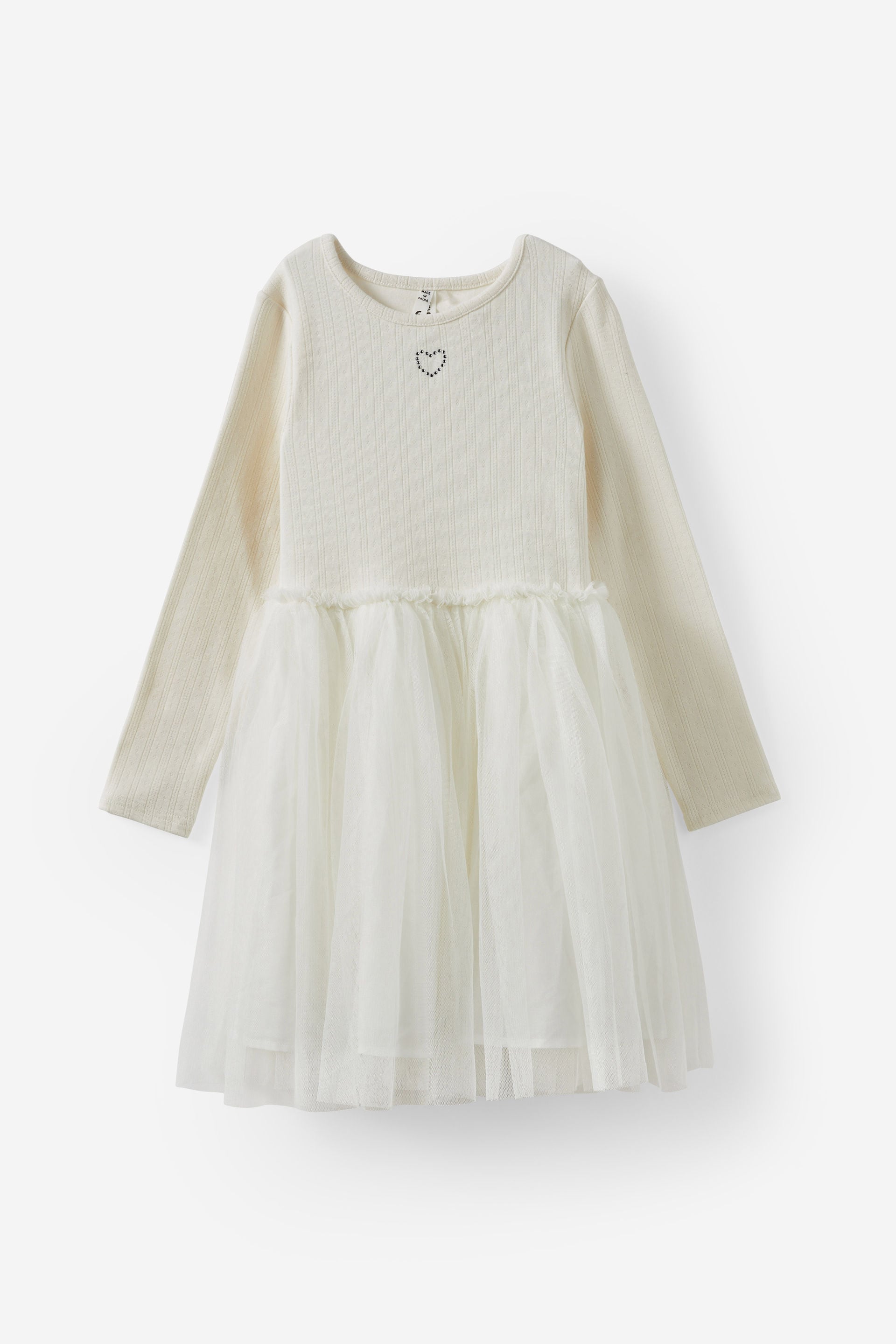 Cotton On Kids - Harper Long Sleeve Dress Up Dress - Dark vanilla/pointelle heart