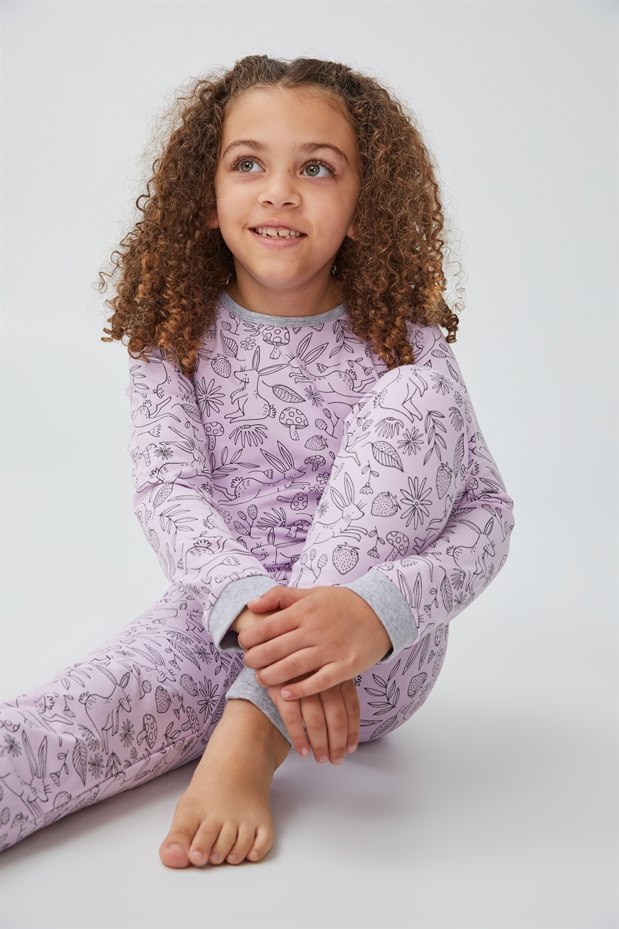 Cotton On Kids - Florence Long Sleeve Pyjama Set - Pale violet sketchy bunnies