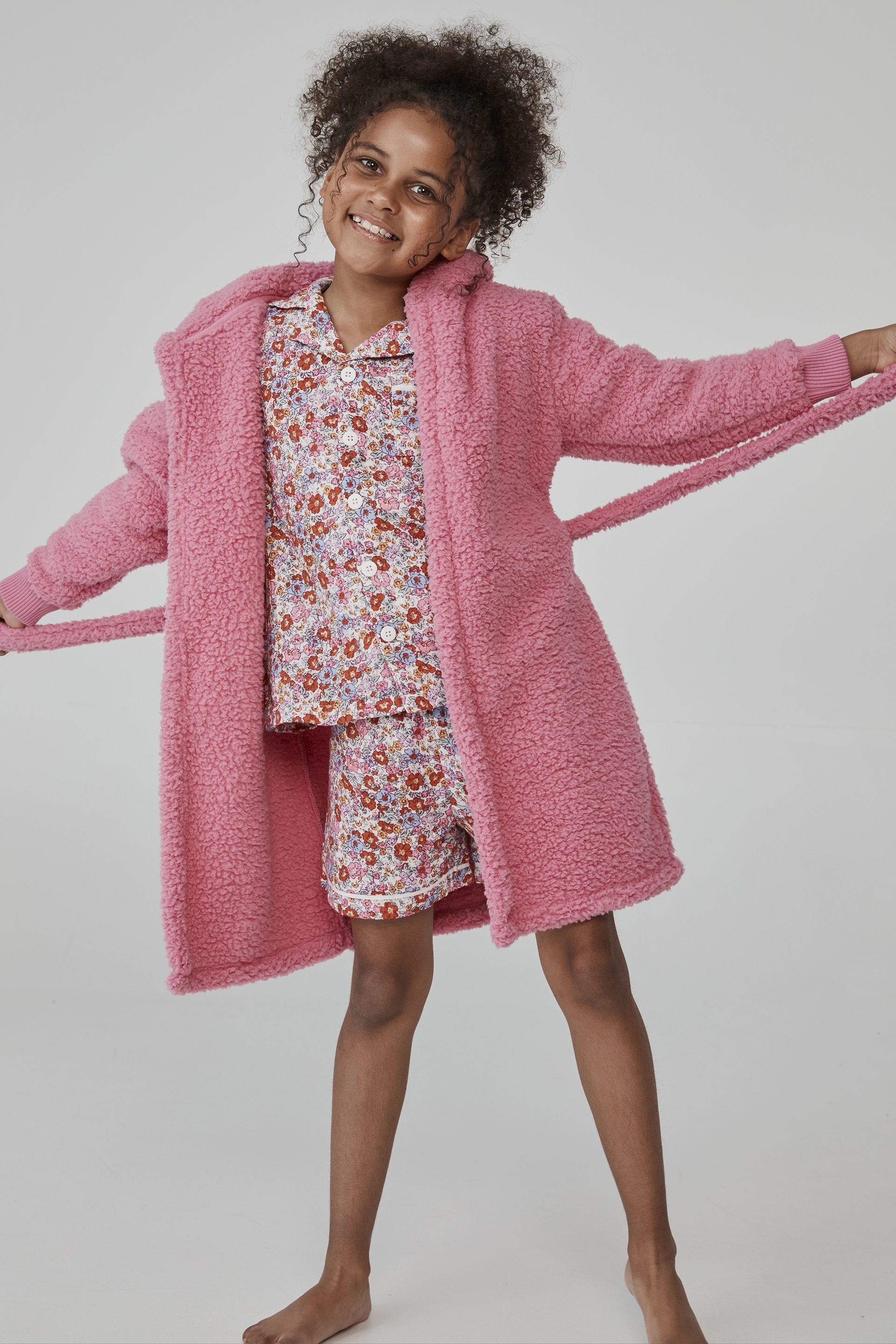 Cotton On Kids - Girls Hooded Long Sleeve Sherpa Gown - Pink punch