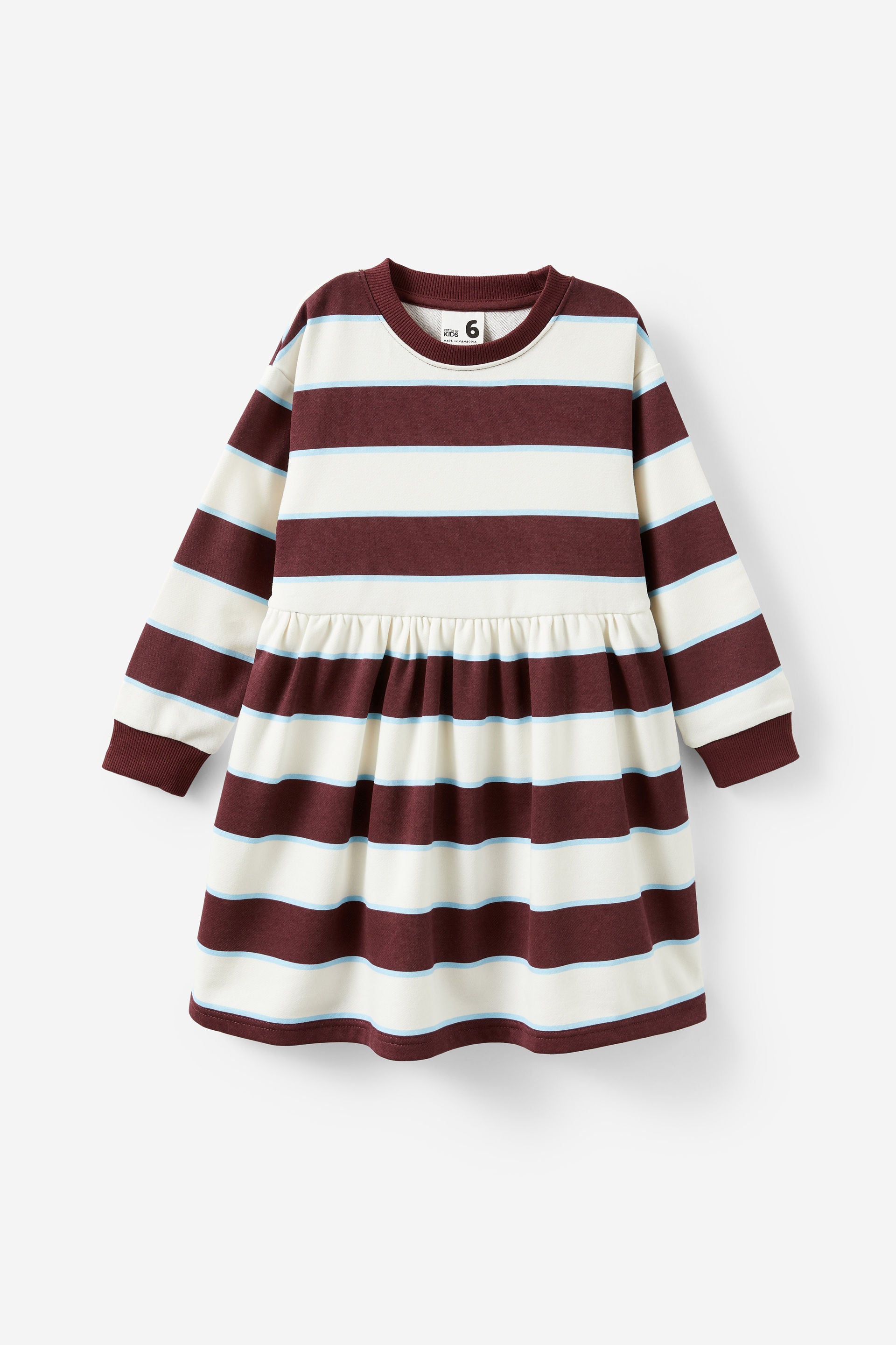 Cotton On Kids - Sammy Long Sleeve Dress - Vanilla sky blue/bordeaux stripe