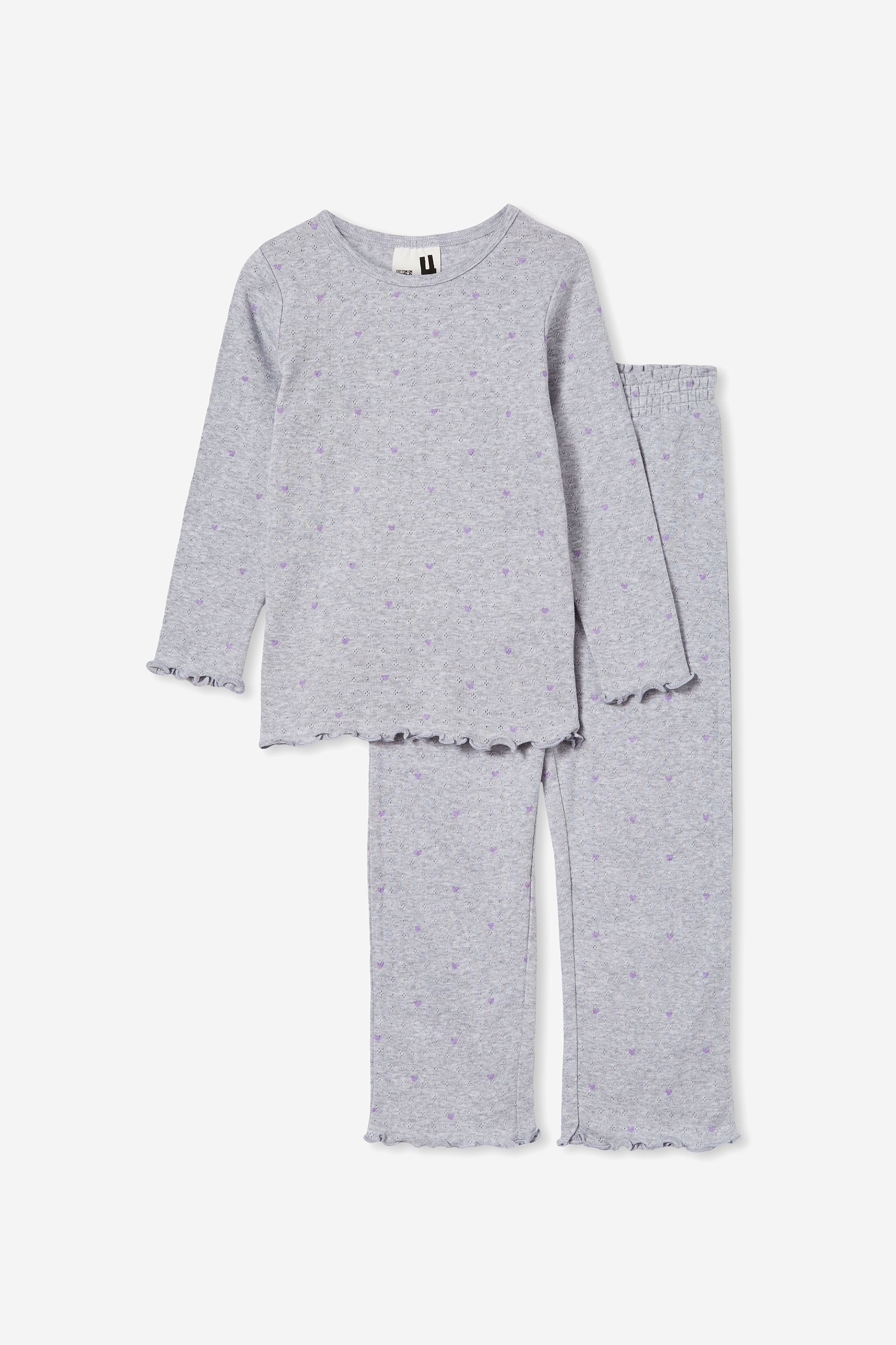Cotton On Kids - Camilla Long Sleeve Pyjama Set - Light grey marle/little hearts
