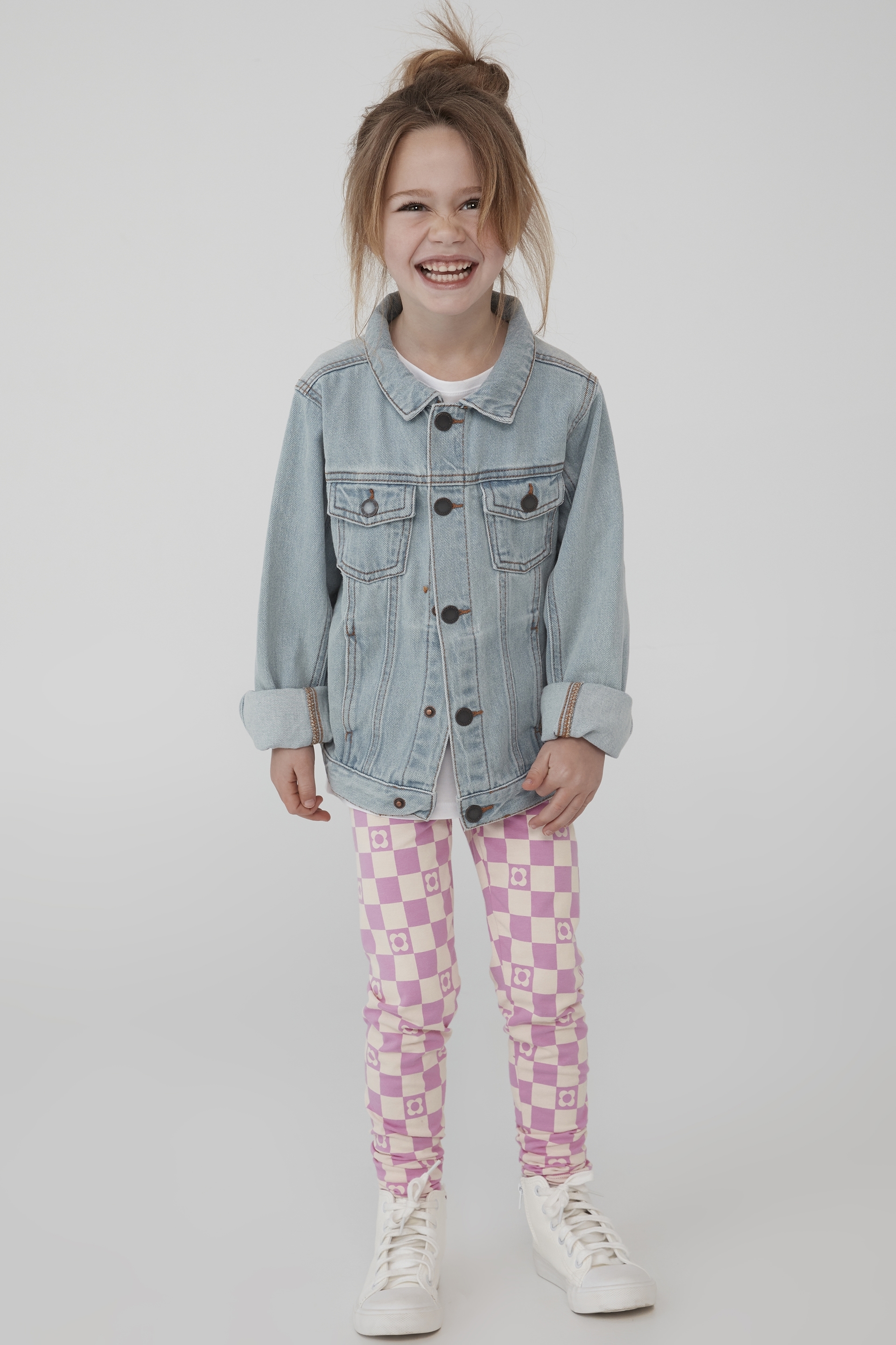 Cotton On Kids - Huggie Tights - Pink gerbera/coogee checkerboard