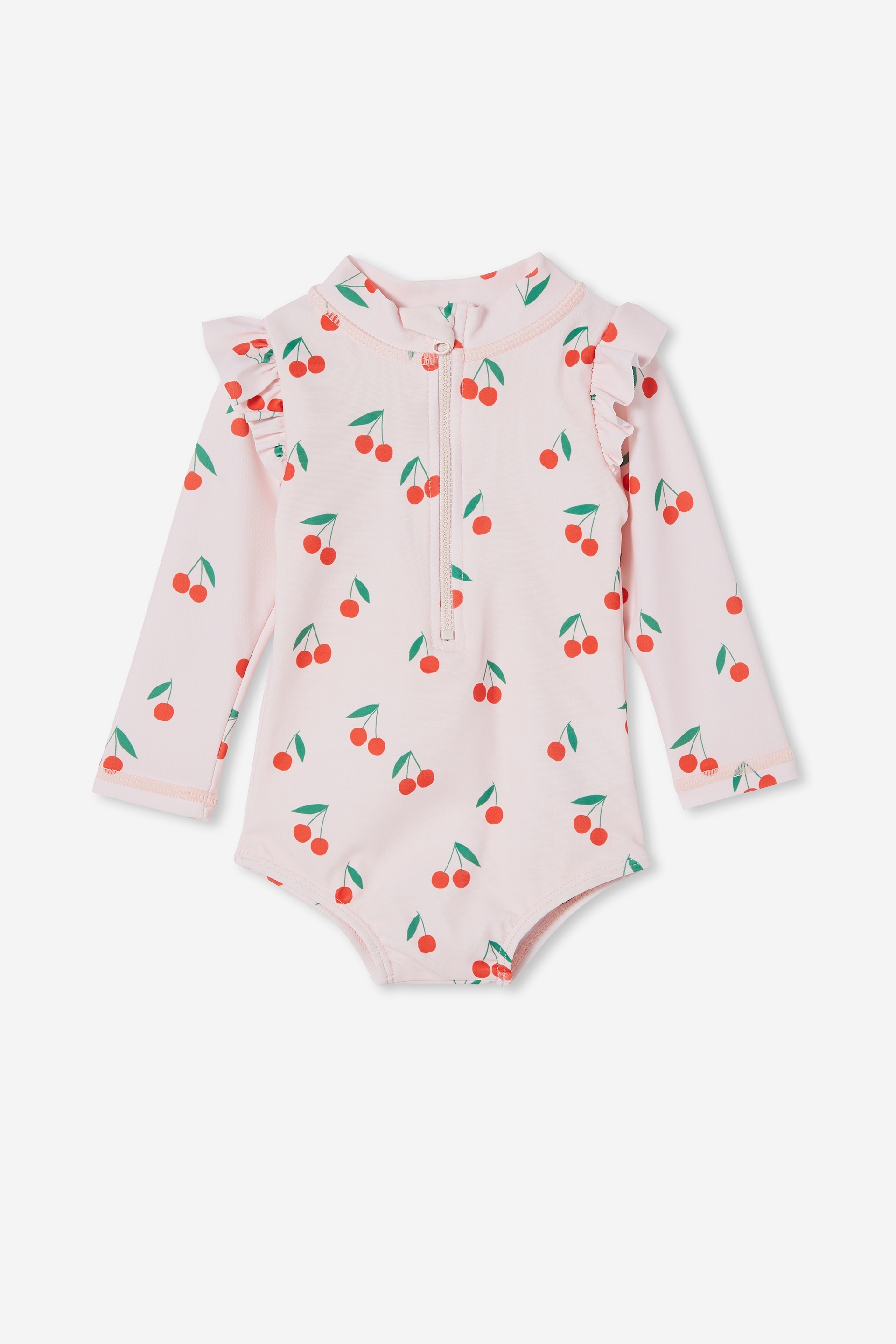 Cotton On Kids - Nicky Long Sleeve Ruffle Swimsuit - Crystal pink/red orange cheryl cherries