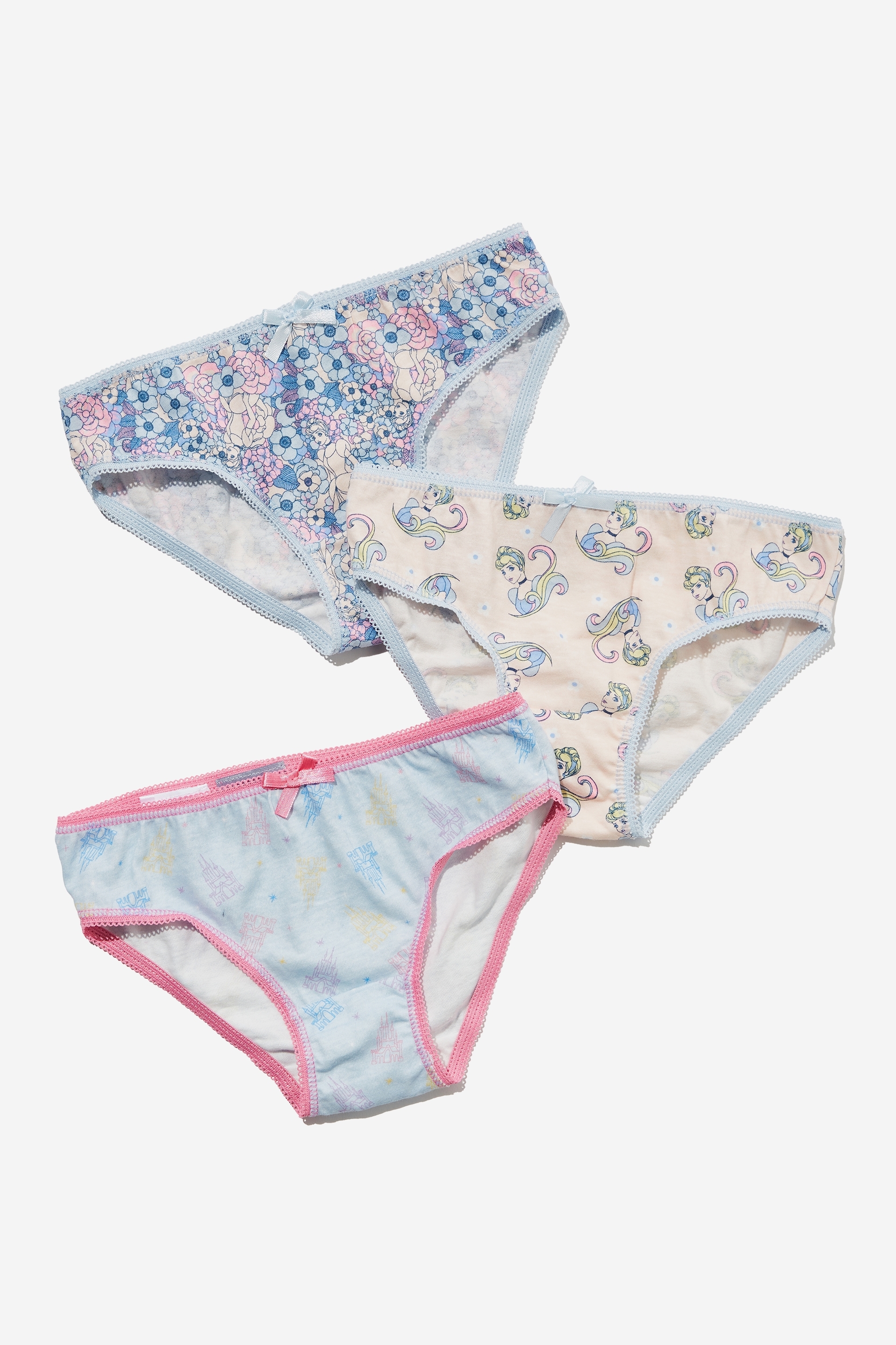 Cotton On Kids - 3 Pack Girls Underwear Licensed - Lcn dis princess cinderella/crystal pink