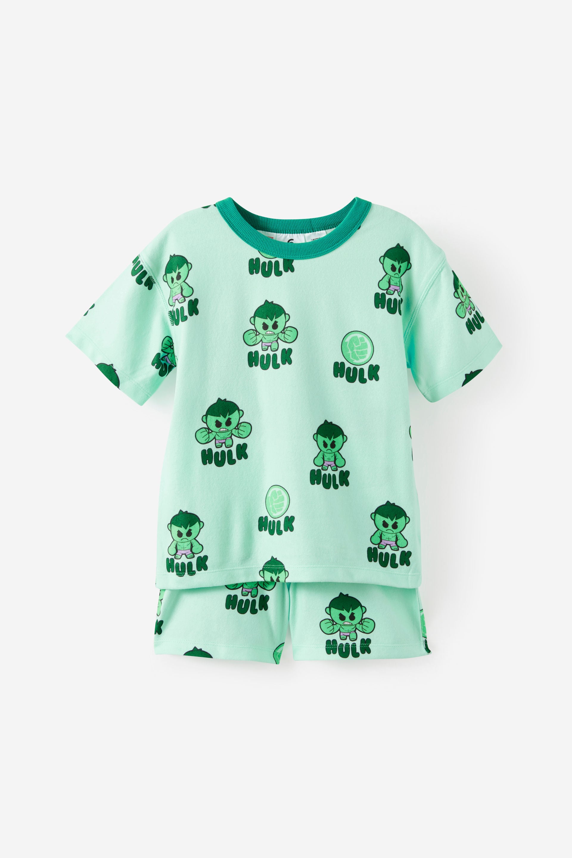 Cotton On Kids - The Hulk Marvel Snoozesoft Short Sleeve Boxer Pj Set - Lcn mar sea glass/hulk