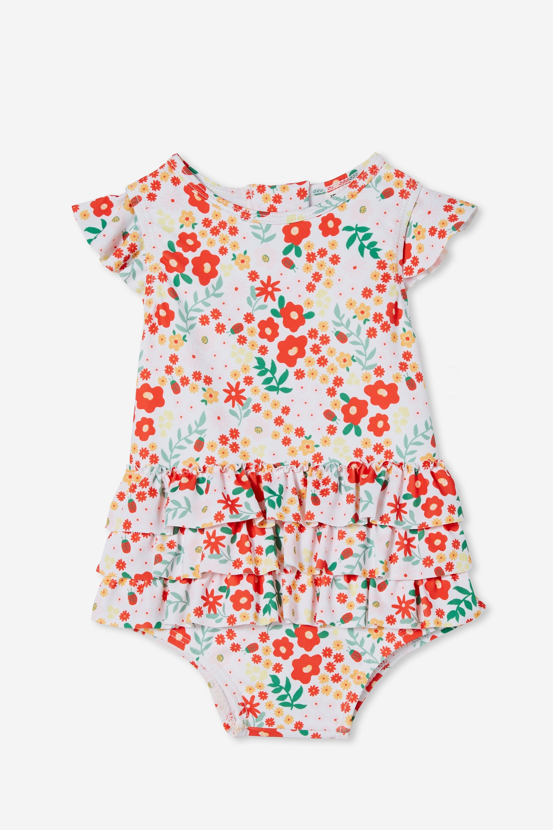 Cotton On Kids - Charlene Ruffle Swimsuit - Vanilla/red orange lulu floral