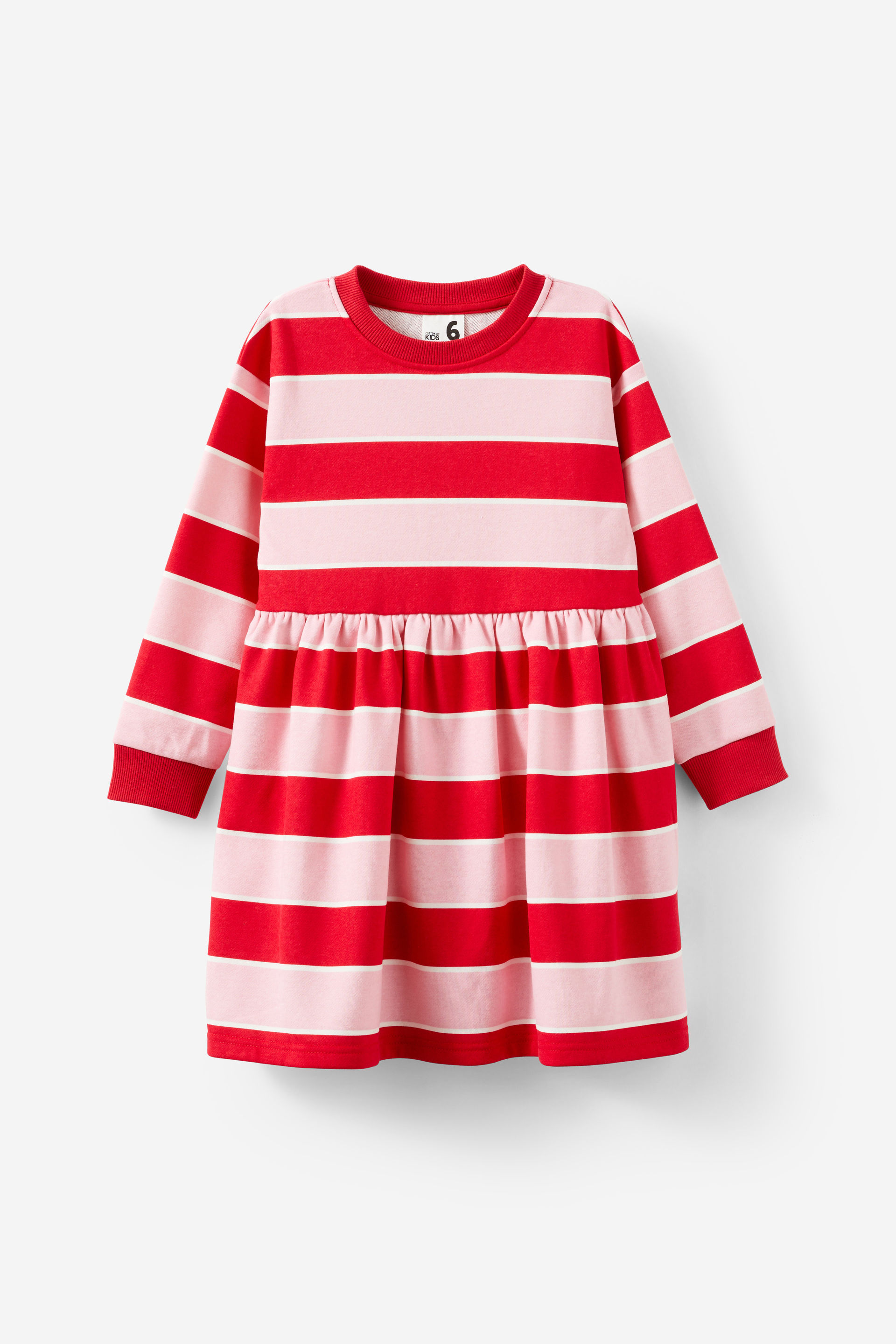 Cotton On Kids - Sammy Long Sleeve Dress - Marshmallow/varsity red stripe