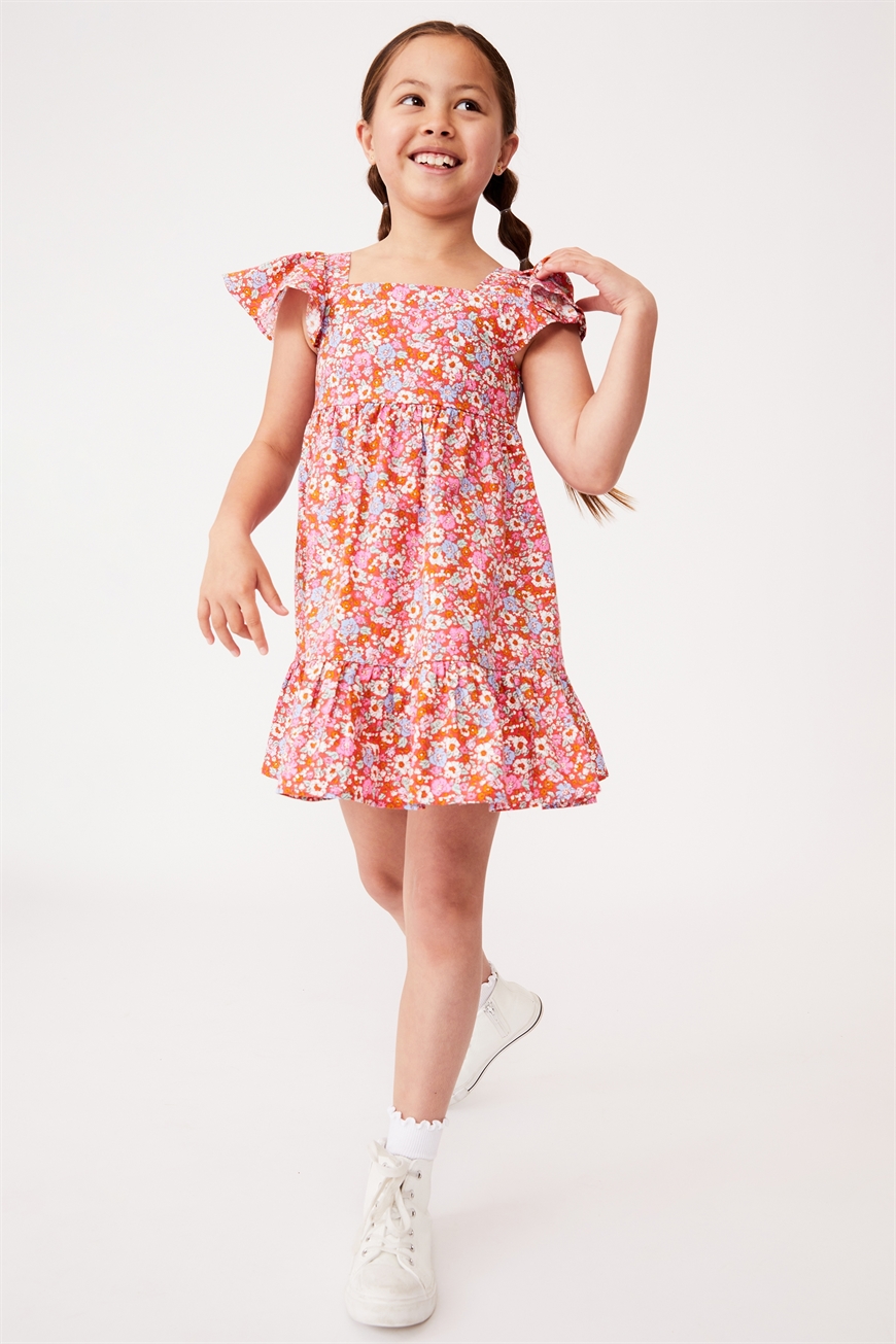 Cotton On Kids - Cady Short Sleeve Dress - Red orange/middleton floral