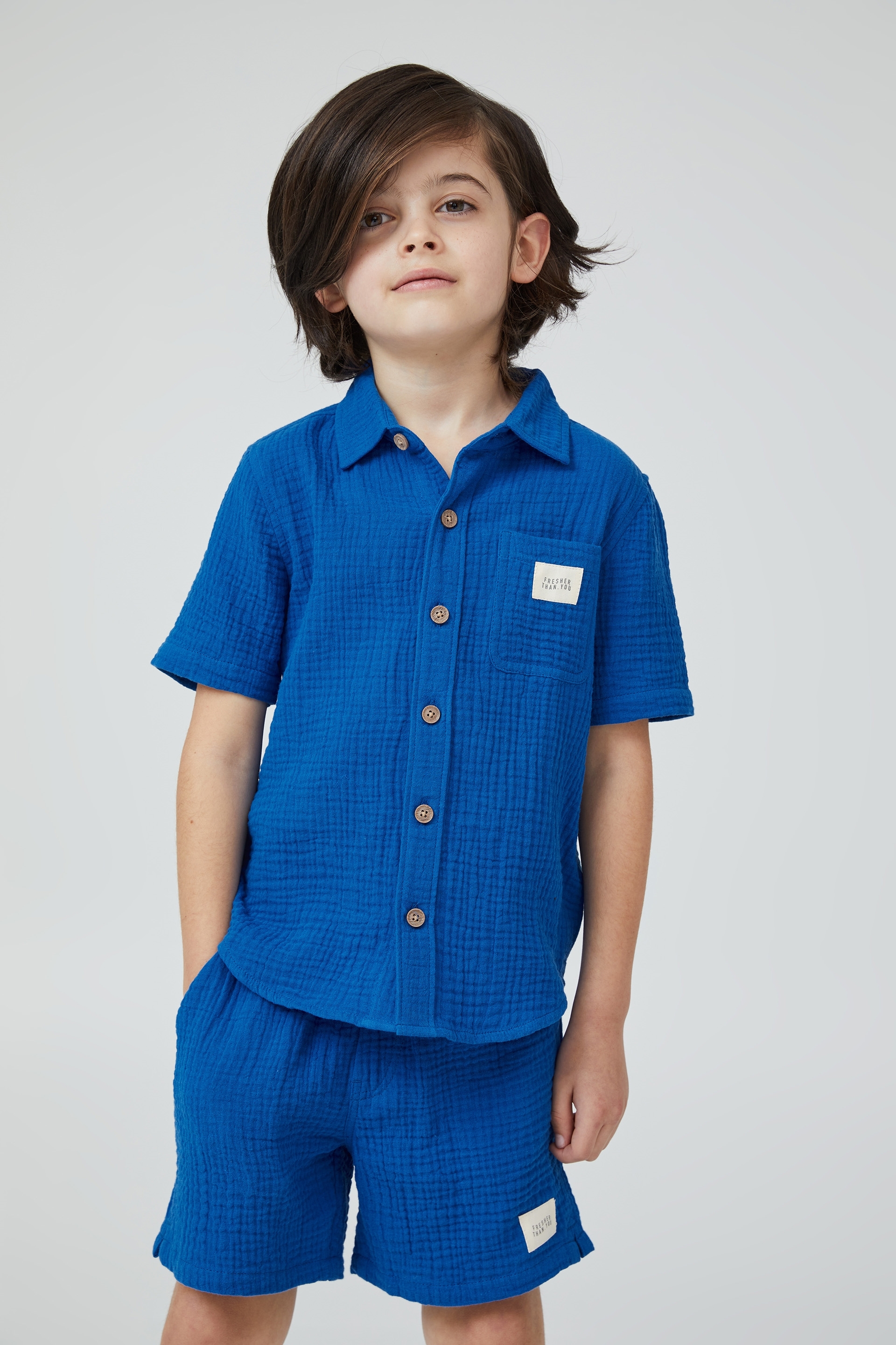 Cotton On Kids - Resort Short Sleeve Shirt - Blue punch / cheesecloth