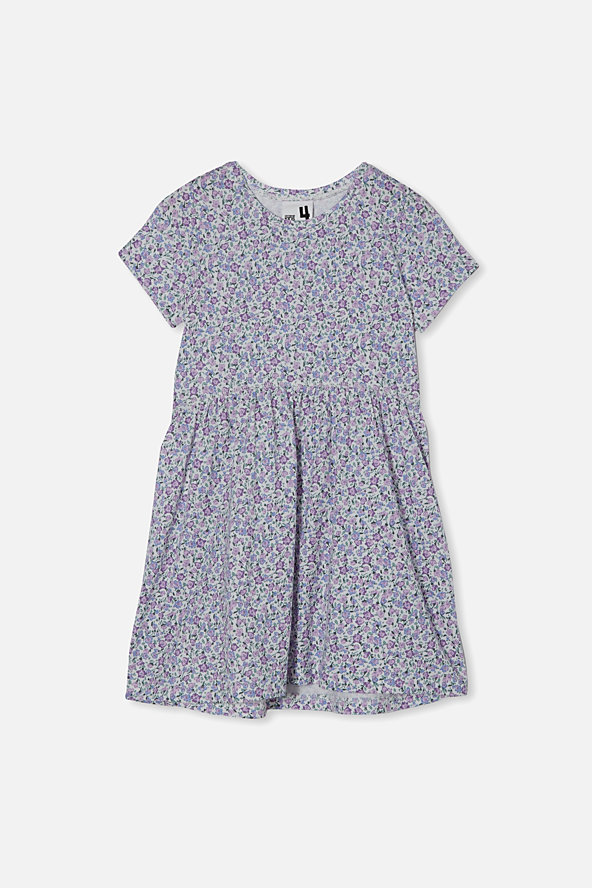 Cotton On Kids - Freya Short Sleeve Dress - Vanilla/blue torquay ditsy floral