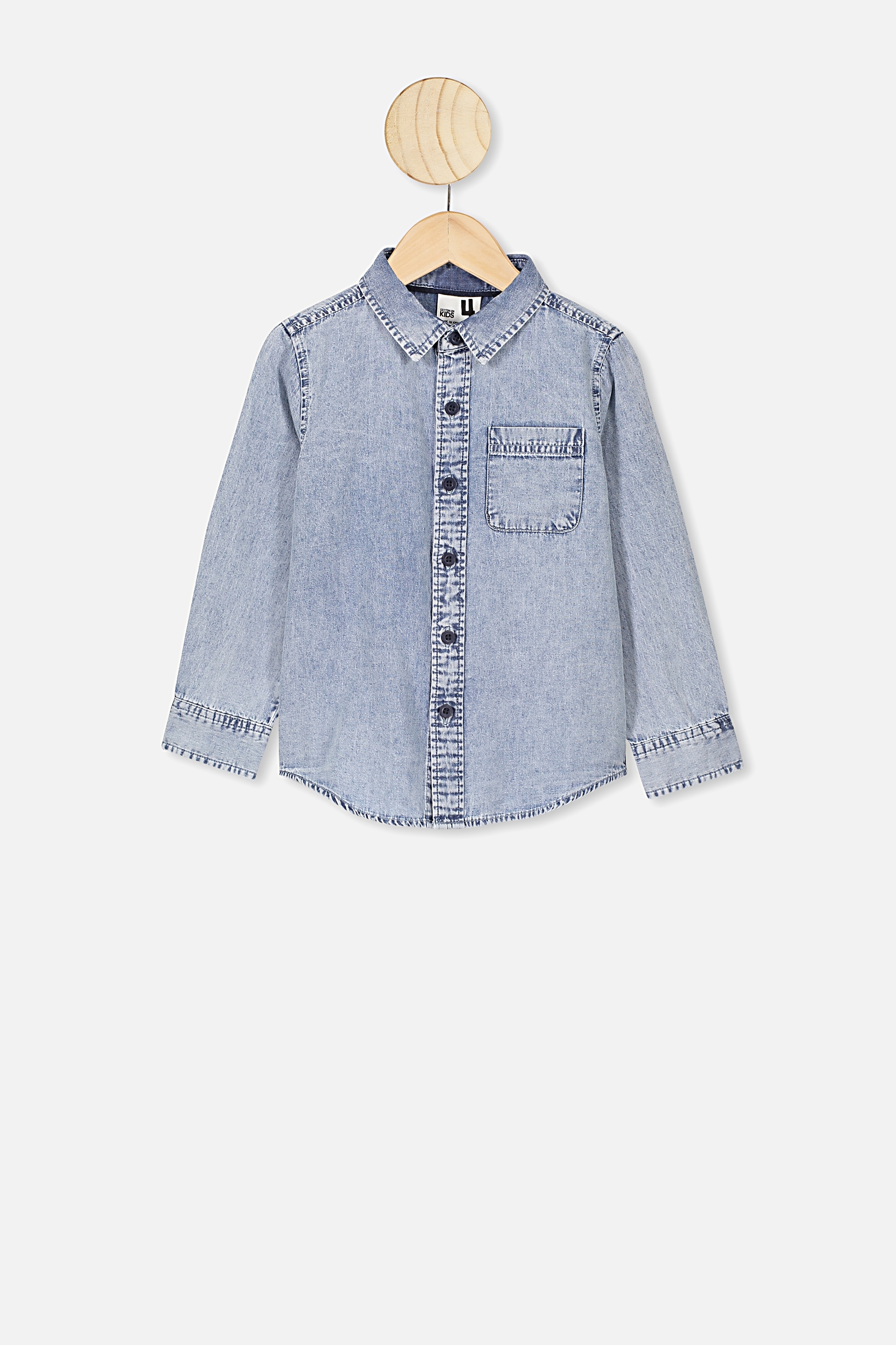 Cotton On Kids - Fairfax Long Sleeve Shirt - Mid snow denim