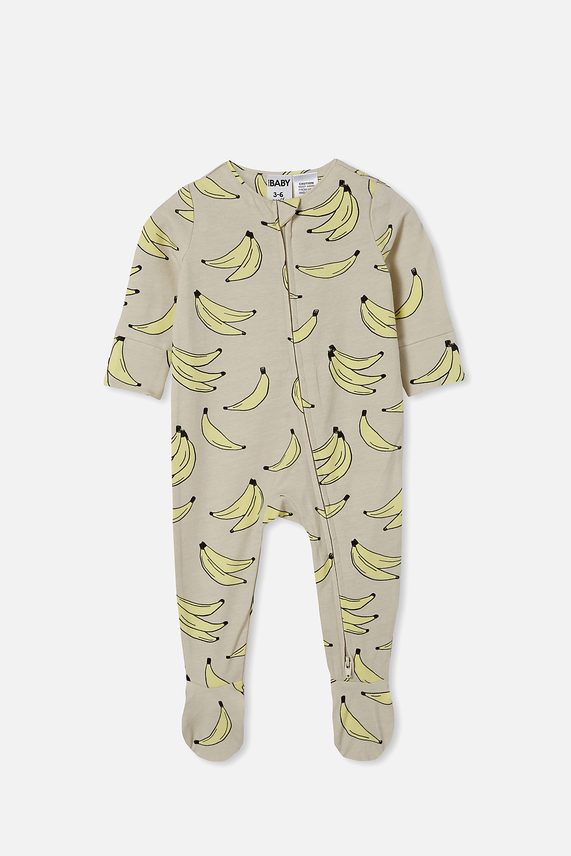 Cotton On Kids - The Long Sleeve Zip Romper - Rainy day/daisy yellow barry bananas