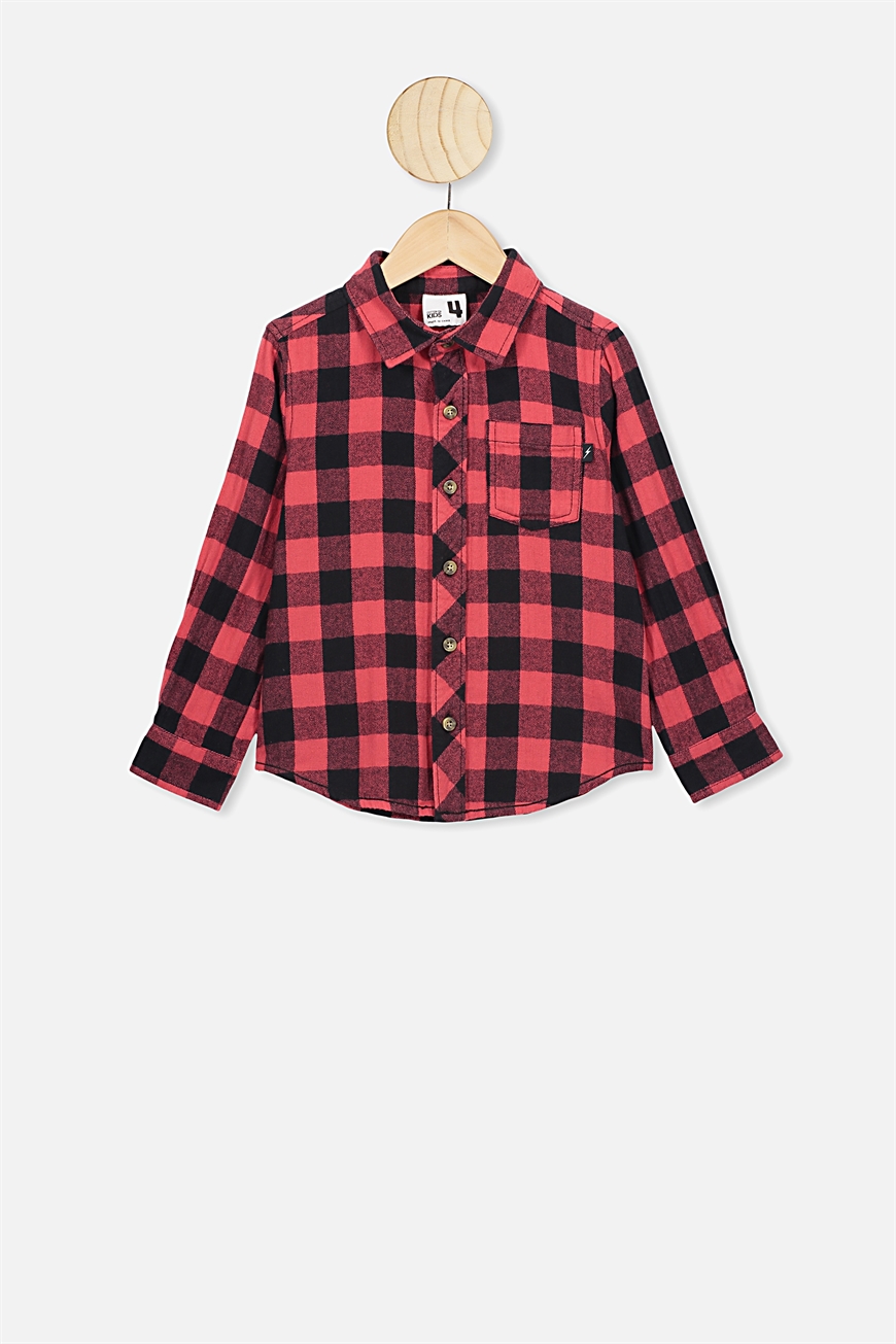 Cotton On Kids - Rugged Long Sleeve Shirt - Black/red