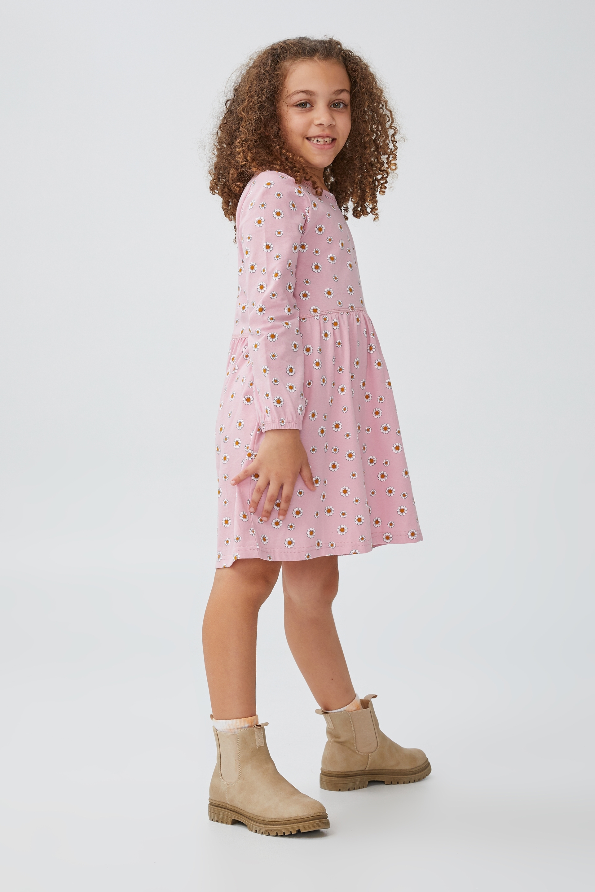 Cotton On Kids - Savannah Long Sleeve Dress - Marshmallow/garden daisy