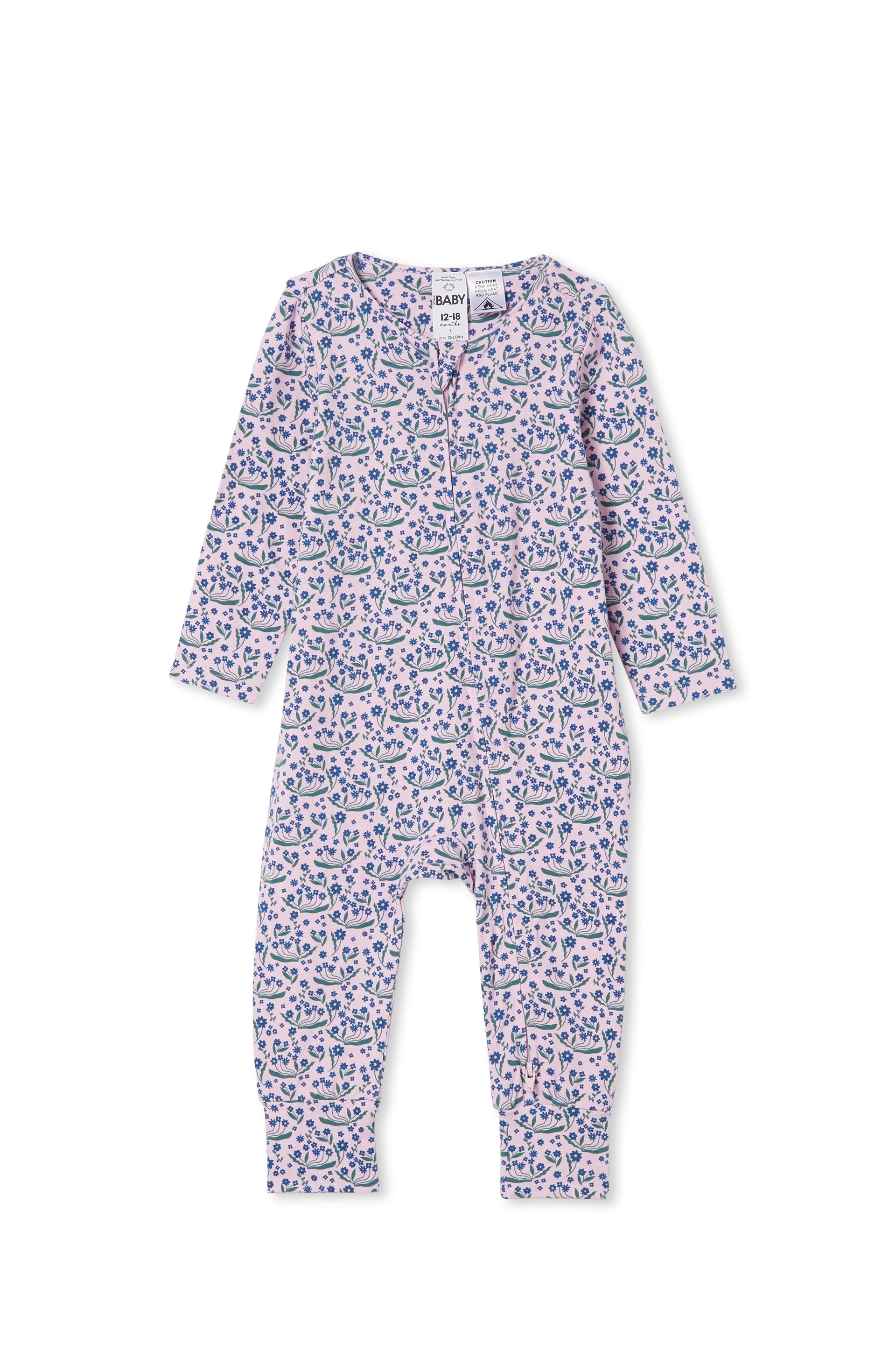 Cotton On Kids - The Long Sleeve Footless Zip Romper - Pale violet/daisy garden