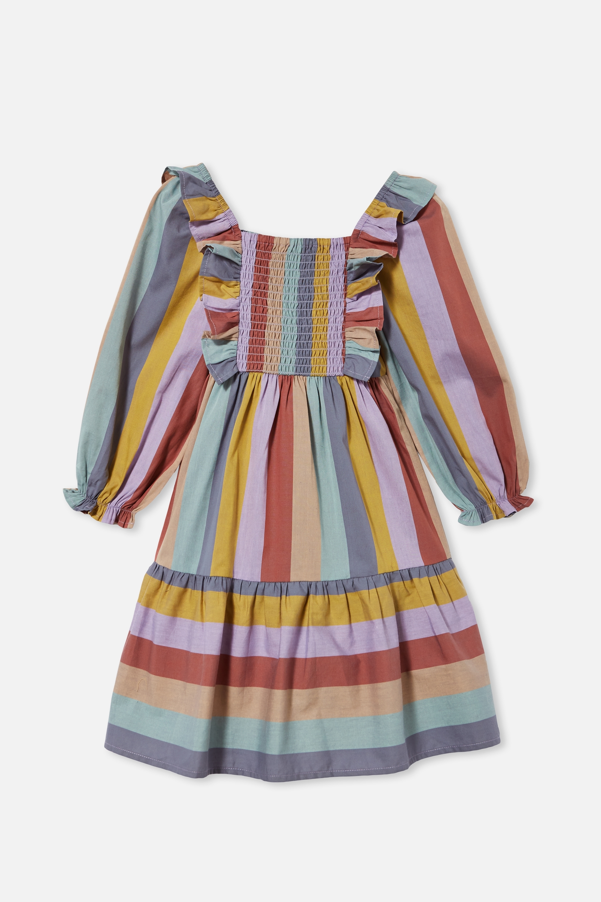 Cotton On Kids - Jenna Long Sleeve Dress - Autumn rainbow stripe
