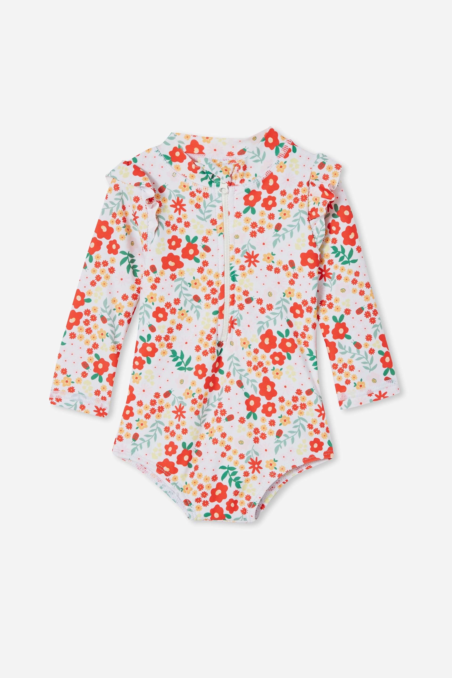 Cotton On Kids - Nicky Long Sleeve Ruffle Swimsuit - Vanilla/red orange lulu floral