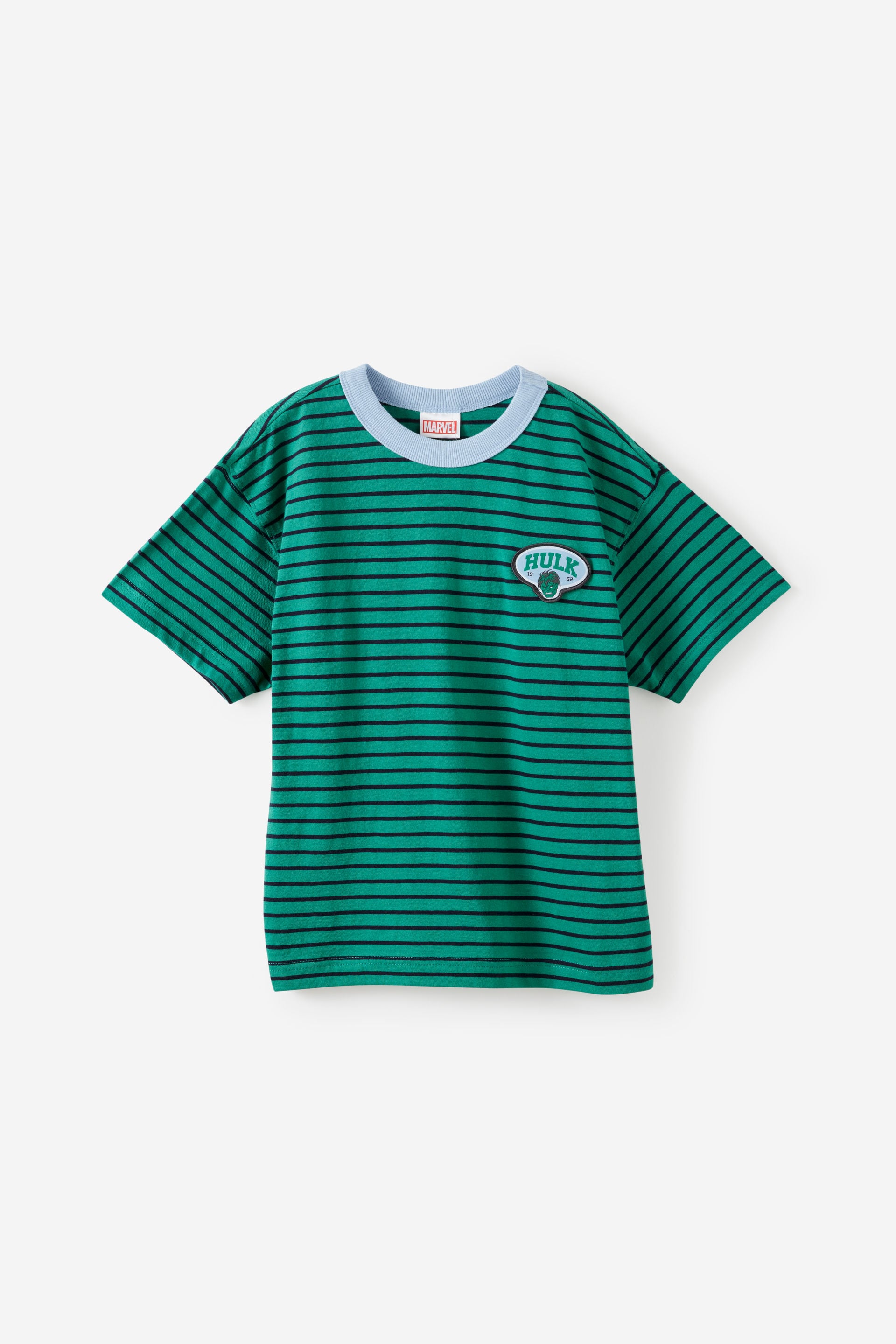 Cotton On Kids - The Hulk Marvel Drop Shoulder SS Tee - Lcn mar english ivy/squid ink hulk stripe