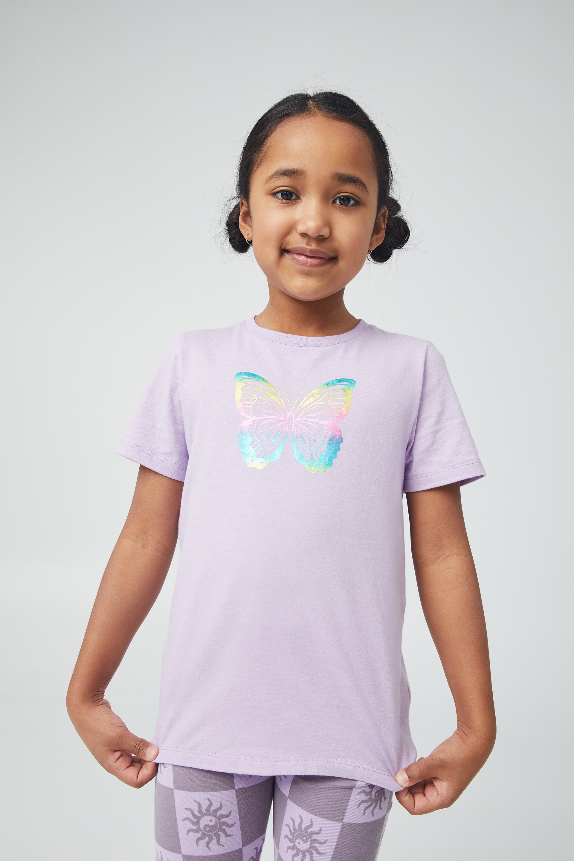 Cotton On Kids - Stevie Short Sleeve Embellished Tee - Lilac drop/ rainbow butterfly