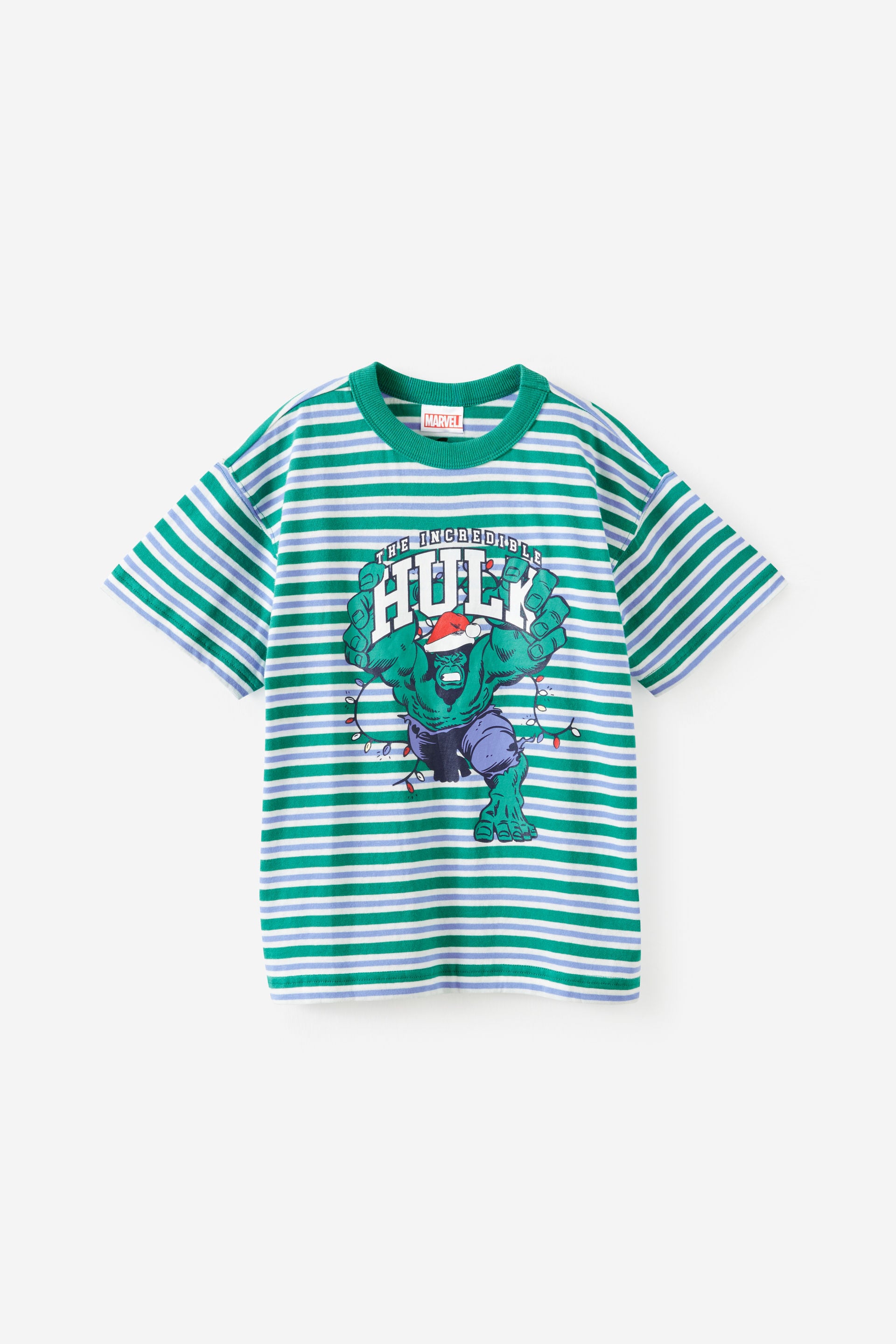 Cotton On Kids, The Hulk Marvel Drop Shoulder SS Tee, Lcn mar english ivy/ hulk xmas stripe